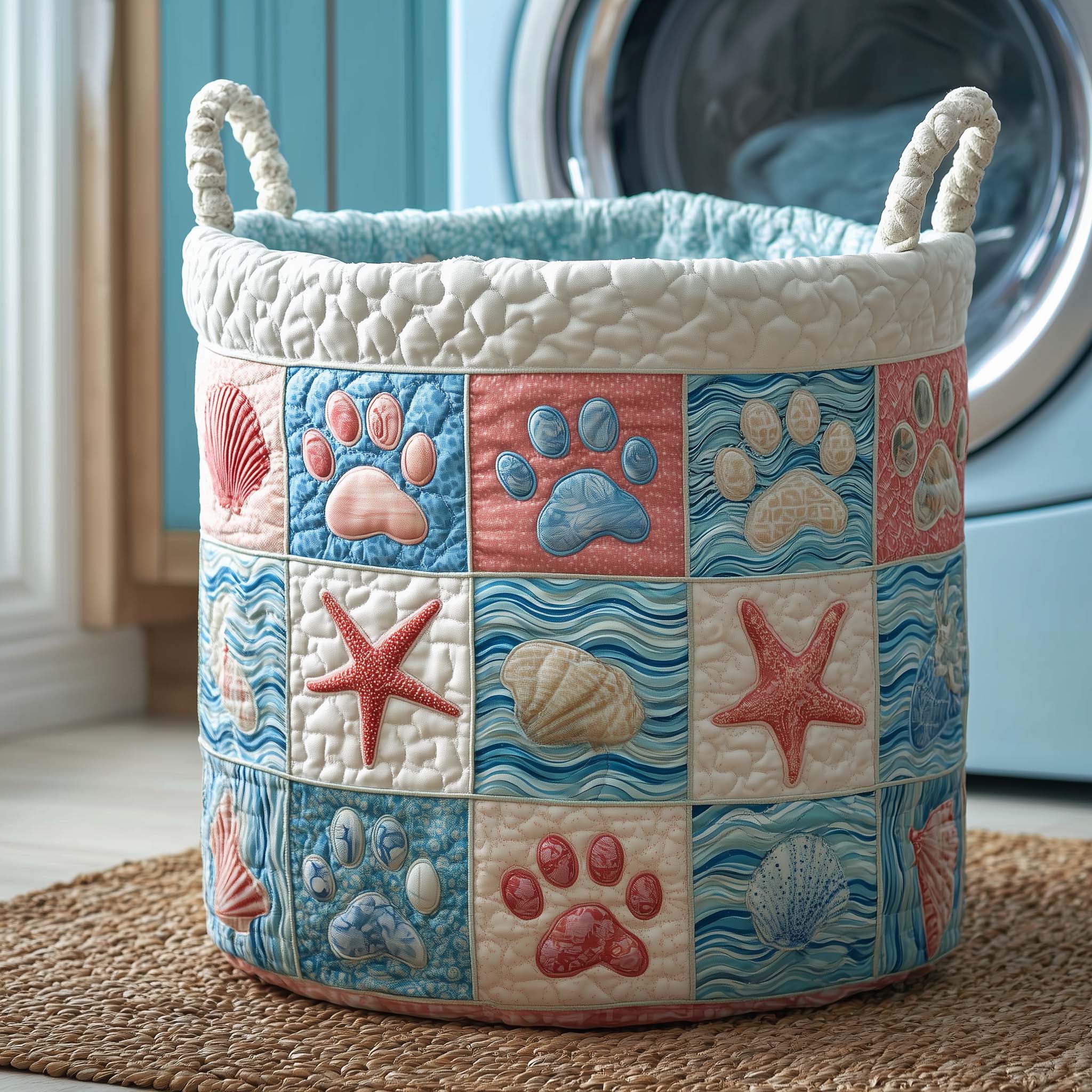Coastal Paws Quilted Laundry Basket Washroom Decor Basket Father's Day Ideas - Tradiviet