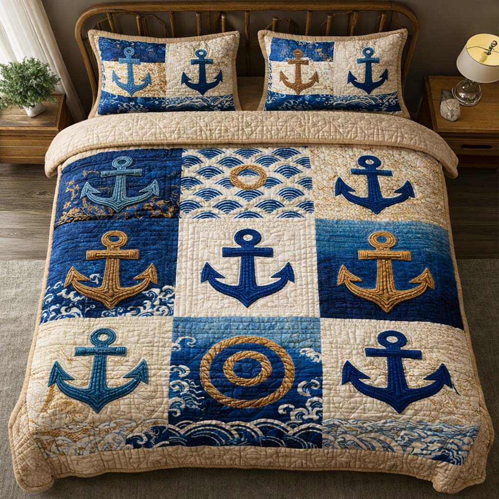 Coastal Quilt Quilted Bedding Set Holiday Home Decor Gift For Beach Inspired Homes - Tradiviet