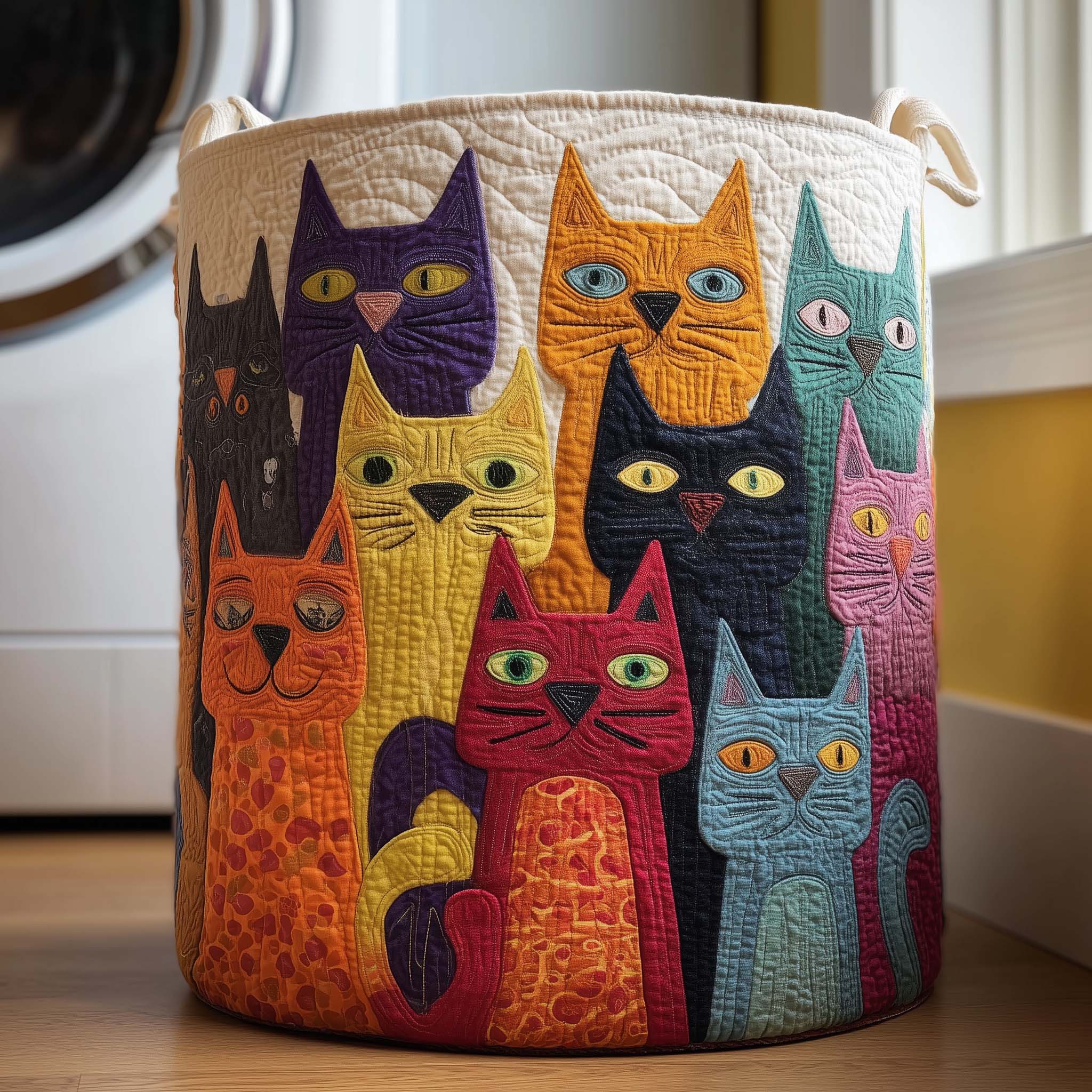 Colorful Cats Quilted Laundry Basket Cute Storage Baskets Happy Fathers Day - Tradiviet