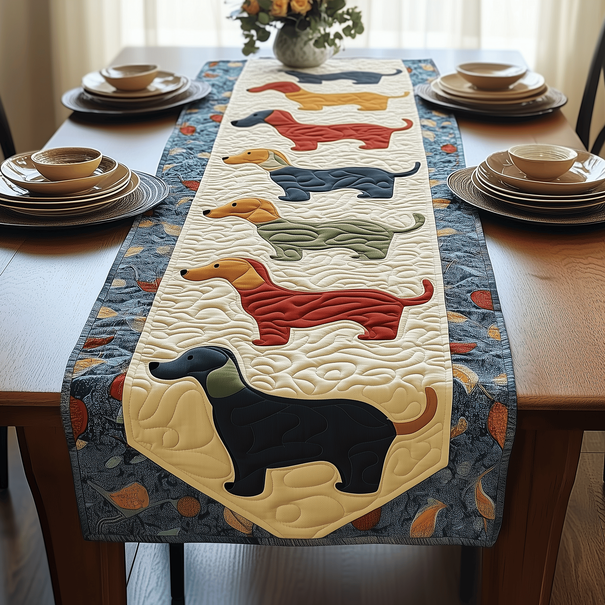 Colorful Dachshund Quilted Table Runner Quilted Christmas Table Runner Christmas Gifts For Grandma