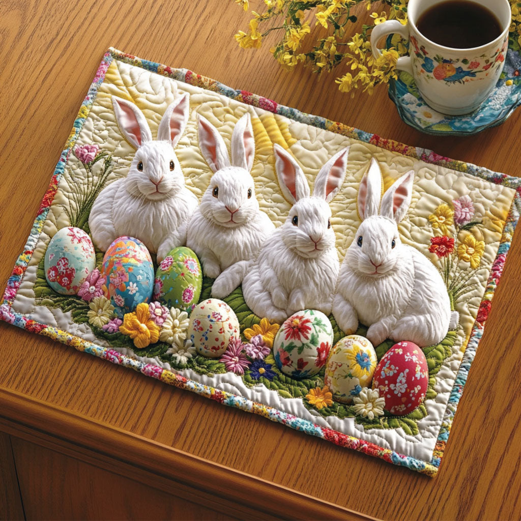 Colorful Eggs Quilted Placemat Sweet Bunny Easter Dining Mat Housewarming Gift - Tradiviet