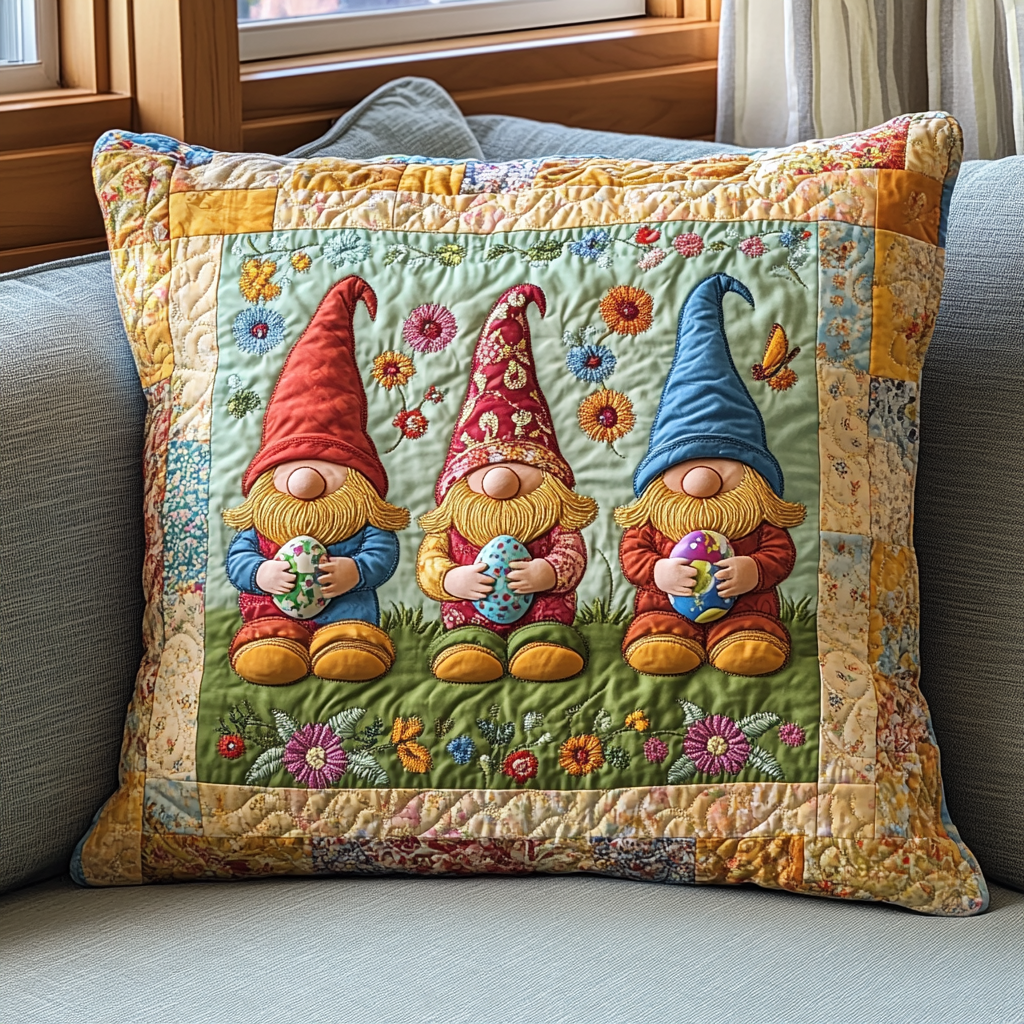 Colorful Gnome Quilted Pillow Case Whimsical Gnome Room Decor New Home Gift - Tradiviet