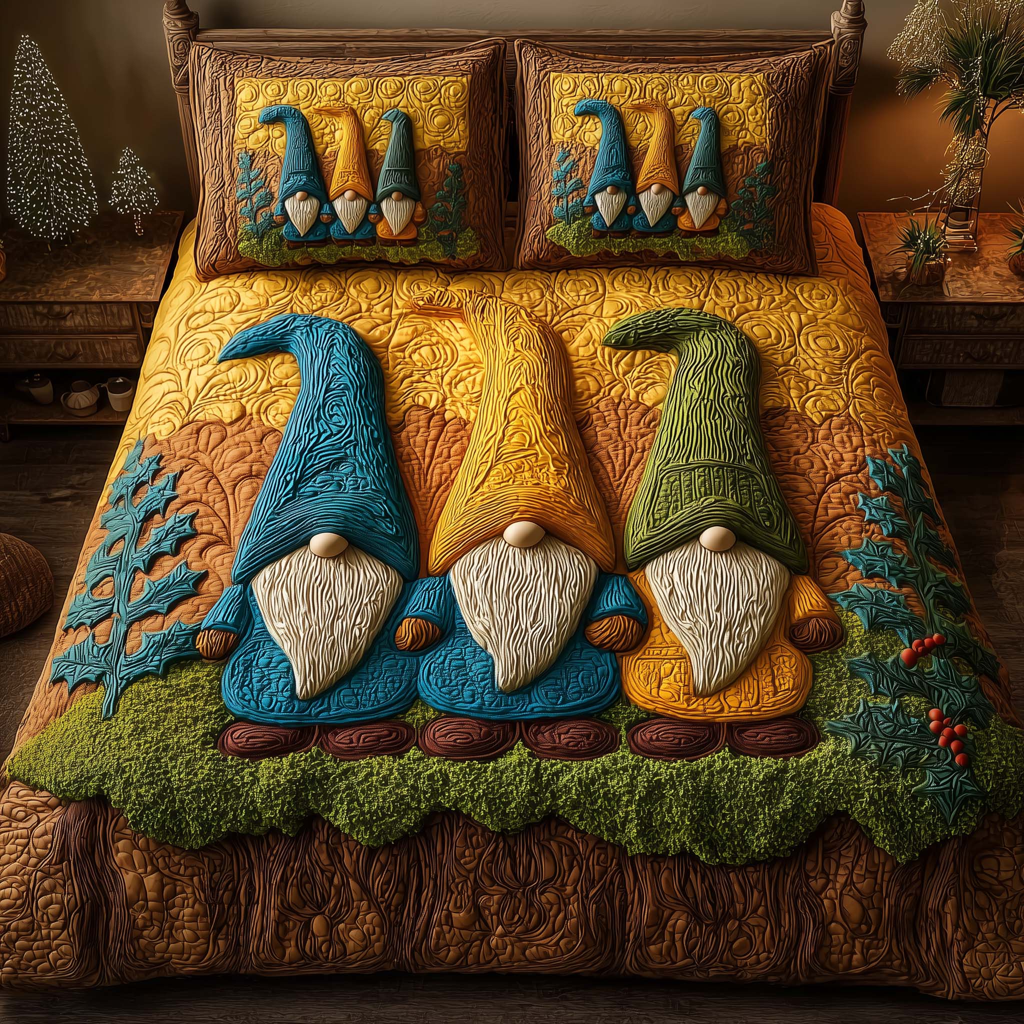 Colorful Gnomes Quilted Bedding Set Room Decoration Items Christmas Gnome Gifts - Tradiviet