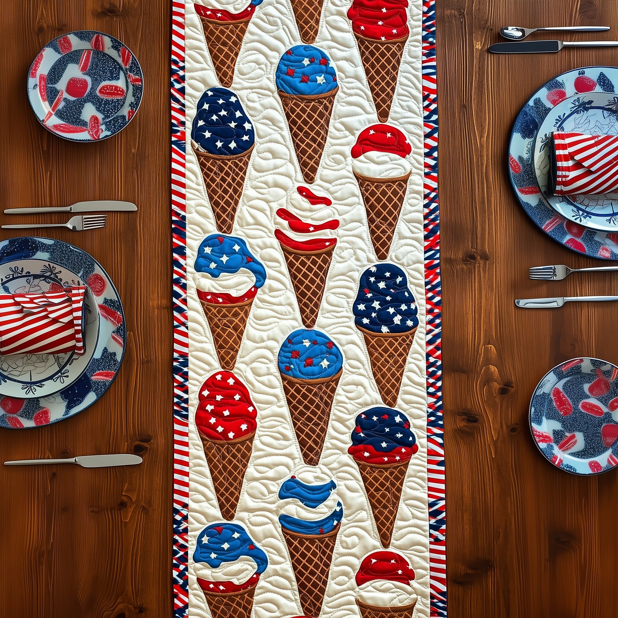 Cone Parade Quilted Table Runner Holiday Table Runner Fourth Of July Hostess Gifts