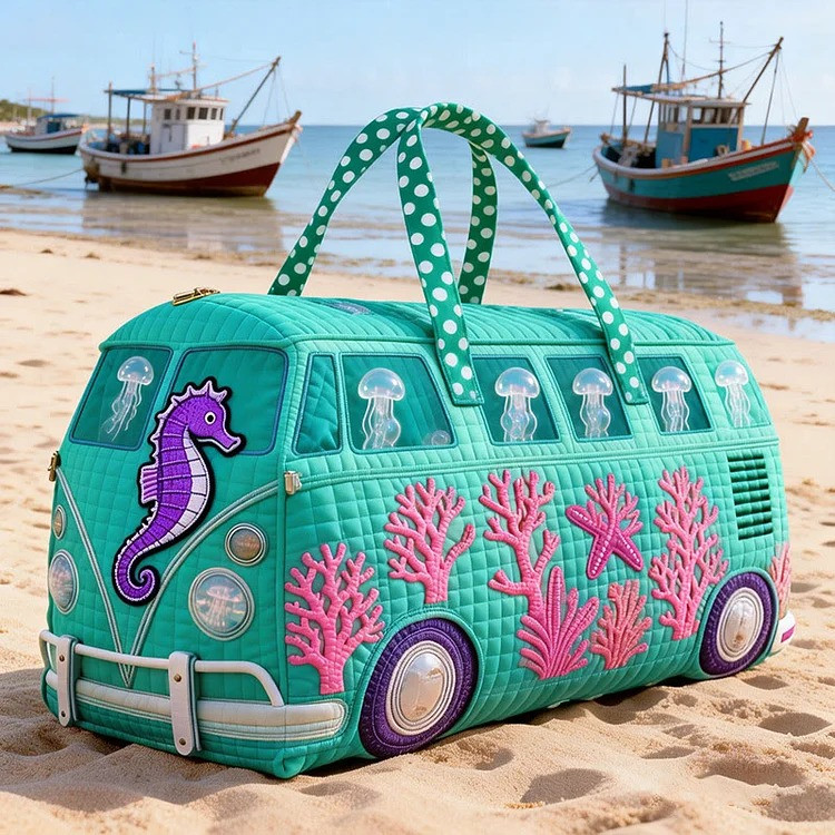 Coral Seahorse Quilted Duffle Bag Beach Jellyfish Coral Travel Bag Gift For Ocean Lovers - Tradiviet