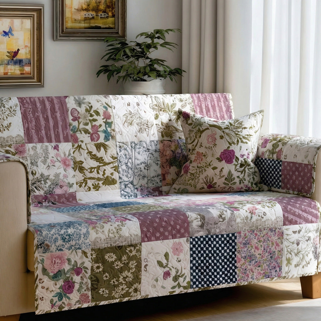 Cottage Meadow Quilted Sofa Cover Cottage Wildflower Meadow Pattern Gift For Mom