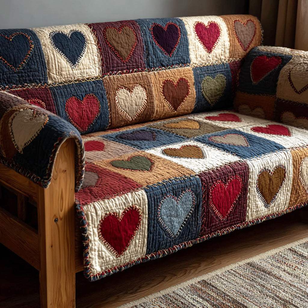 Cottage Warmth Quilted Sofa Cover Farmhouse Couch Protector Housewarming Gift