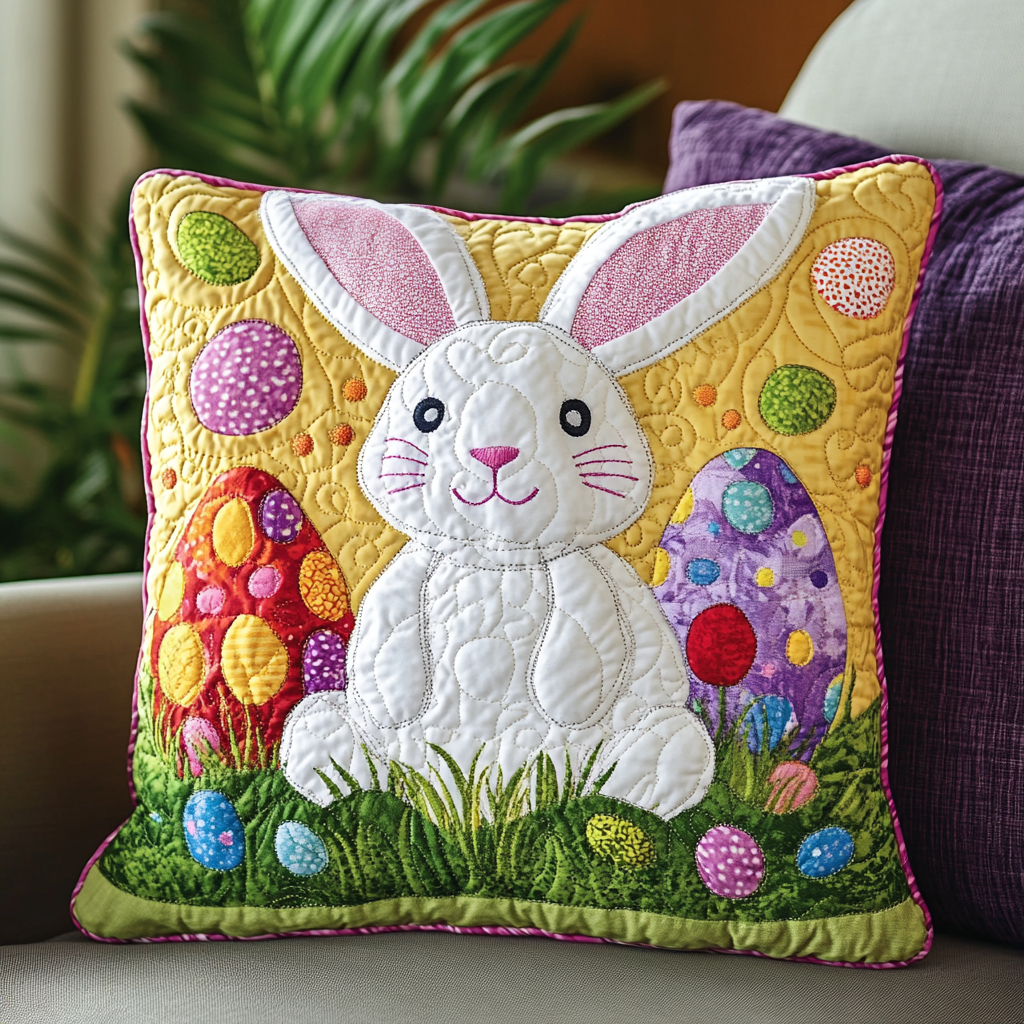 Cottontail Charm Quilted Pillow Case Spring Nature Inspired Room Decor New Home Gift - Tradiviet