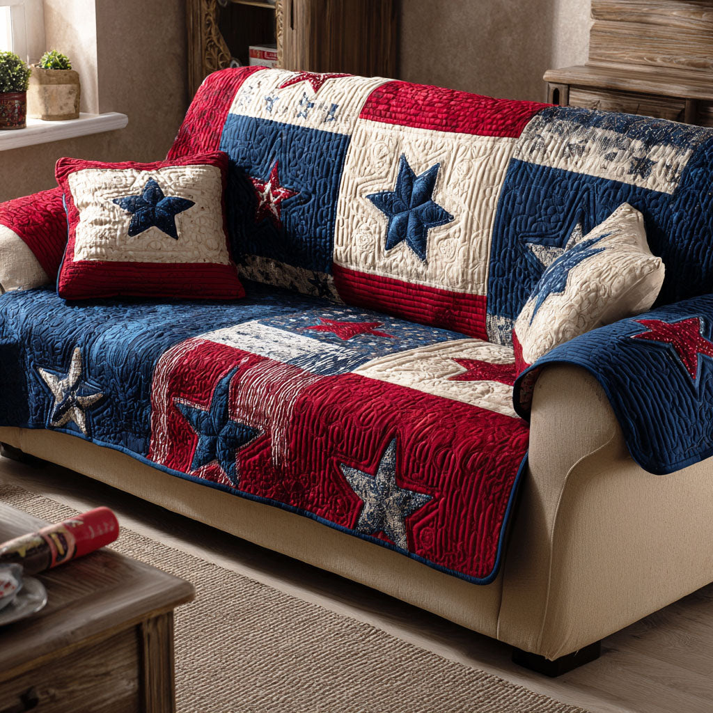 Country Americana Quilted Sofa Cover American Patriotic Pattern Home Decor