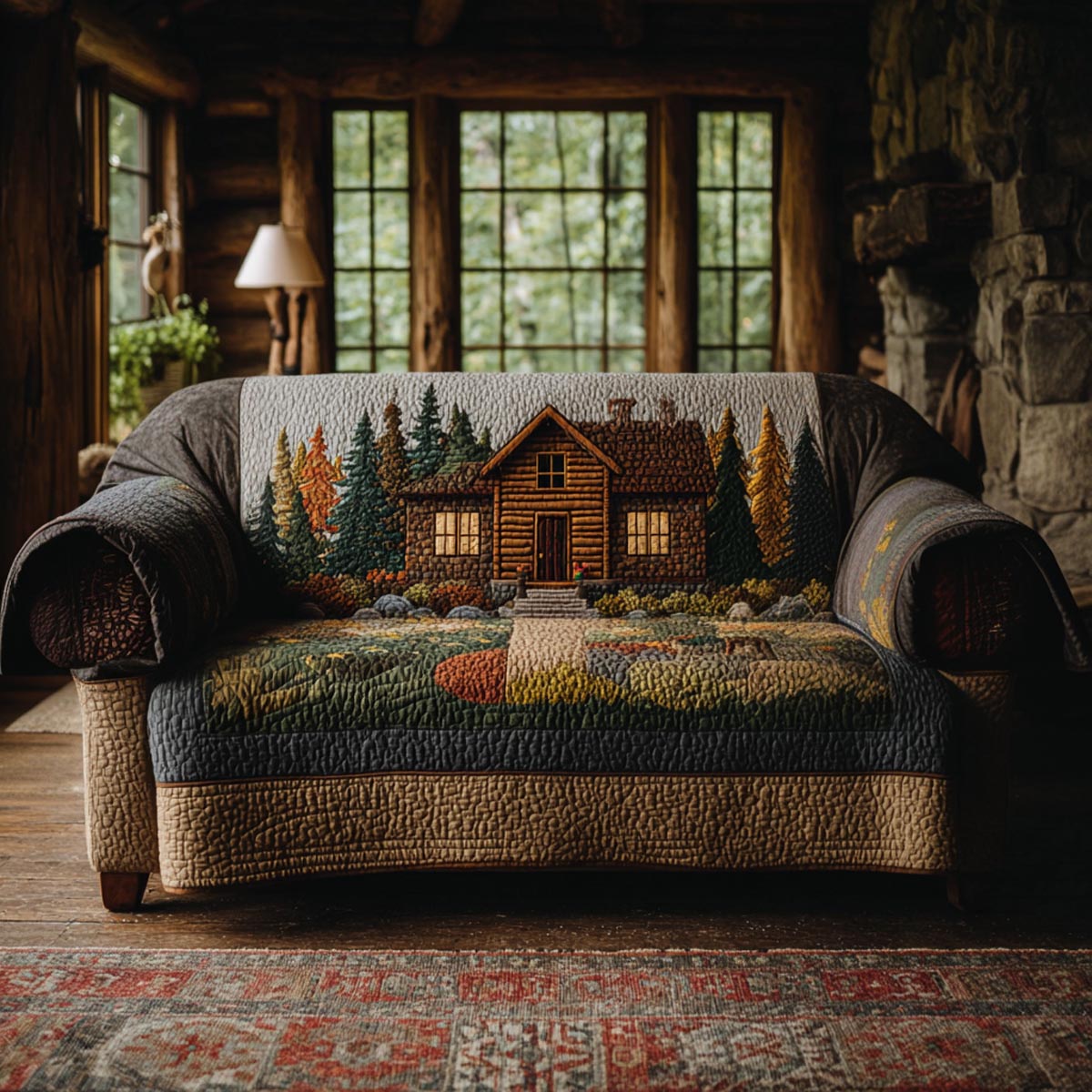 Country Cabin Quilted Sofa Cover Rustic Cabin Couch Protector