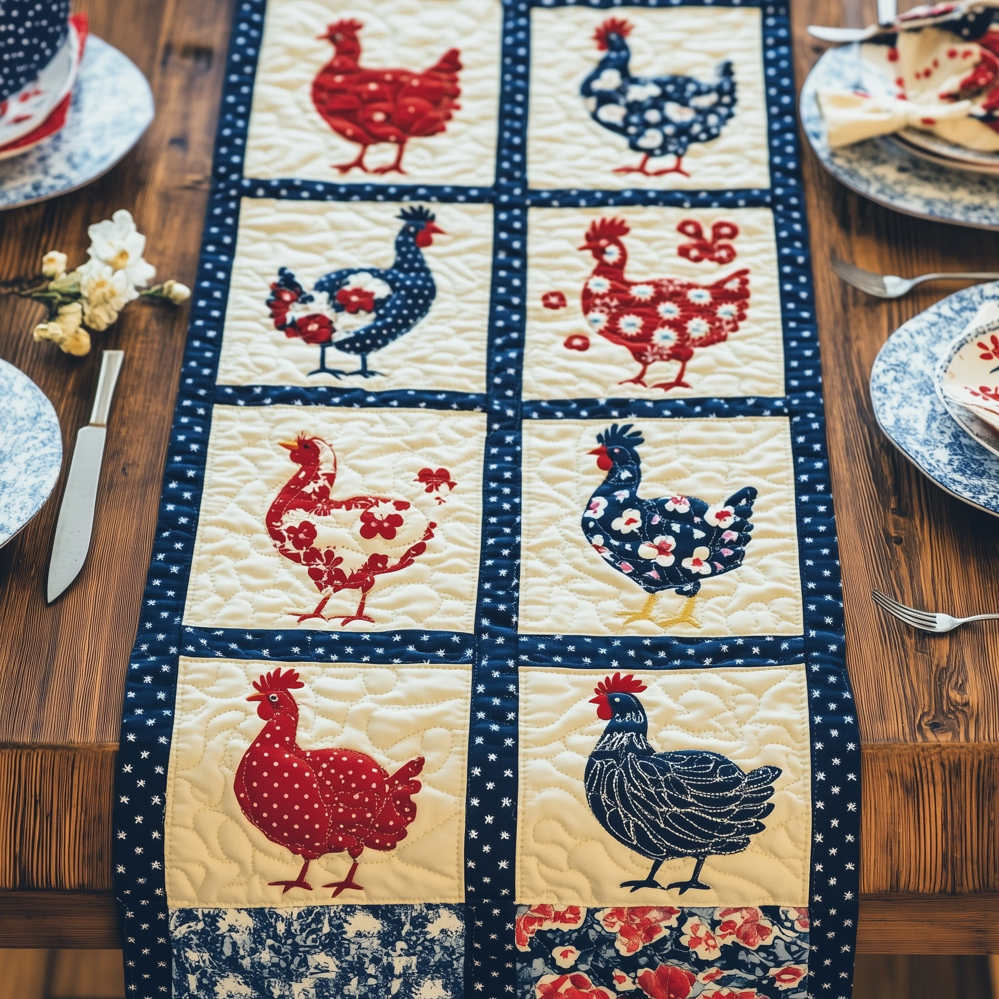 Country Chic Cluckers Quilted Table Runner  Holiday Table Runner Best Independence Gift