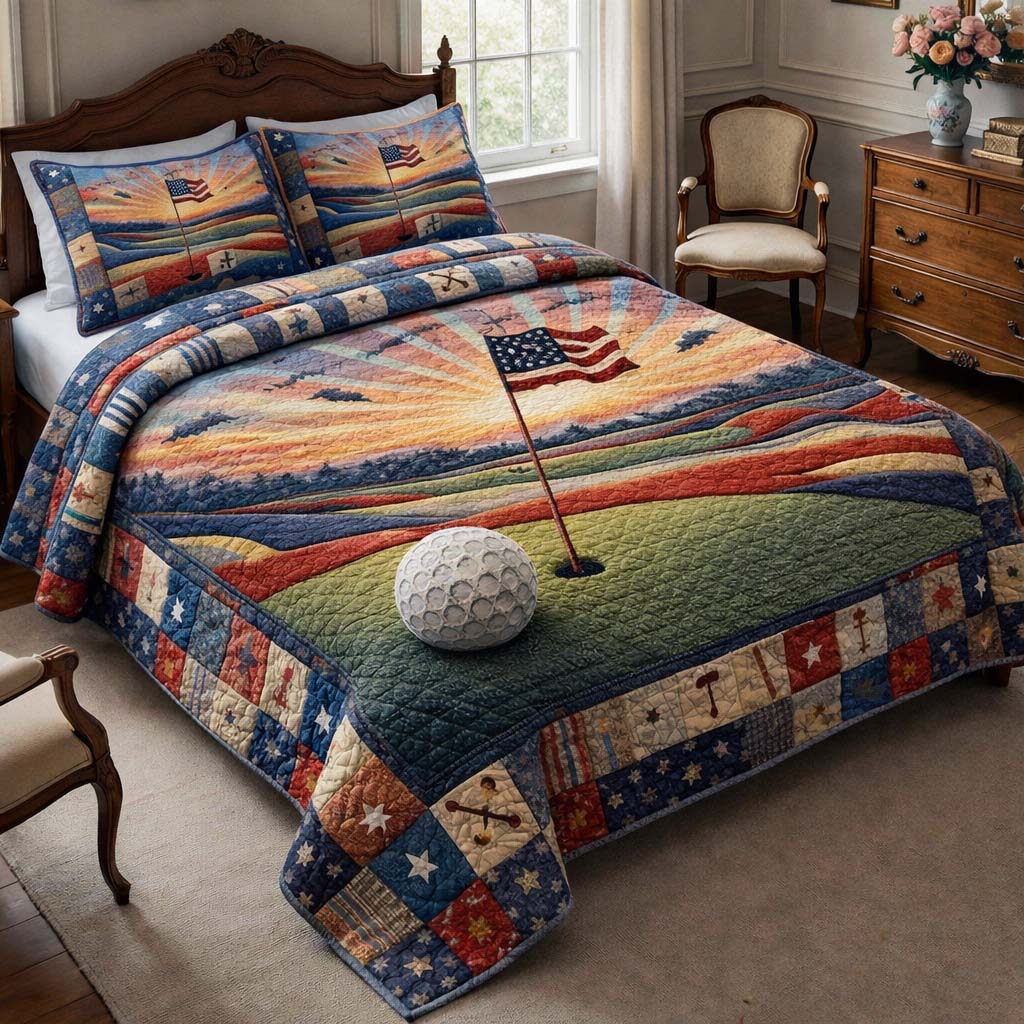 Country Club Quilted Bedding Set Holiday Bedroom Decor Country Club Gift For Golf - Tradiviet