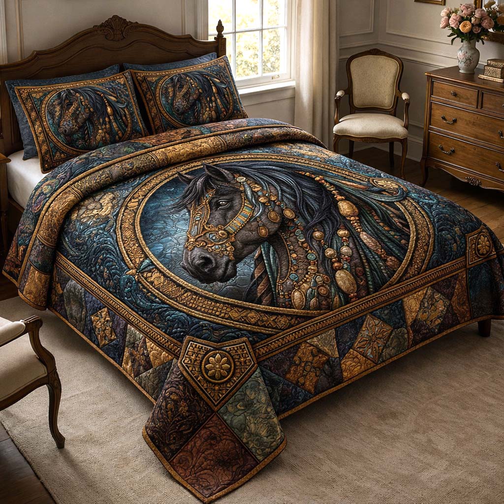 Country Horse Quilted Bedding Set Bedroom Decorations Valentines Gifts For Horse Lovers - Tradiviet
