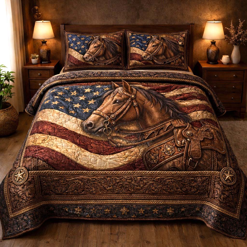 Country Horse Quilted Bedding Set Room Decoration Items Memorial Gifts For Horse Lovers - Tradiviet
