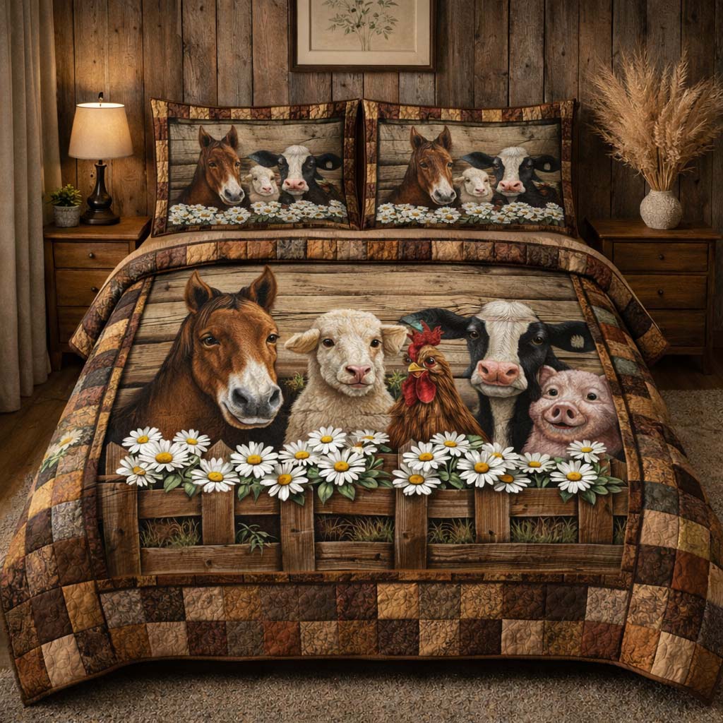 Country Meadow Friends Quilted Bedding Set Bed Room Decoration Unique Mother's Day Gifts - Tradiviet
