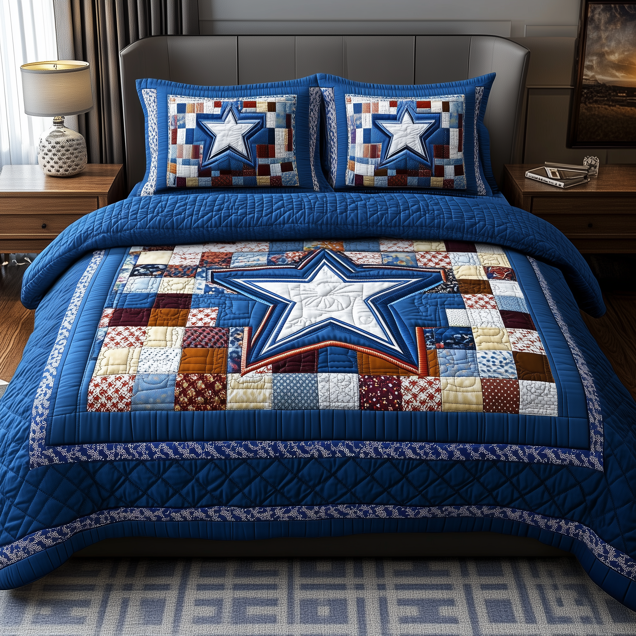 Cowboy Star Quilted Bedding Set Mens Bedroom Decor Unique Gift For Husband - Tradiviet