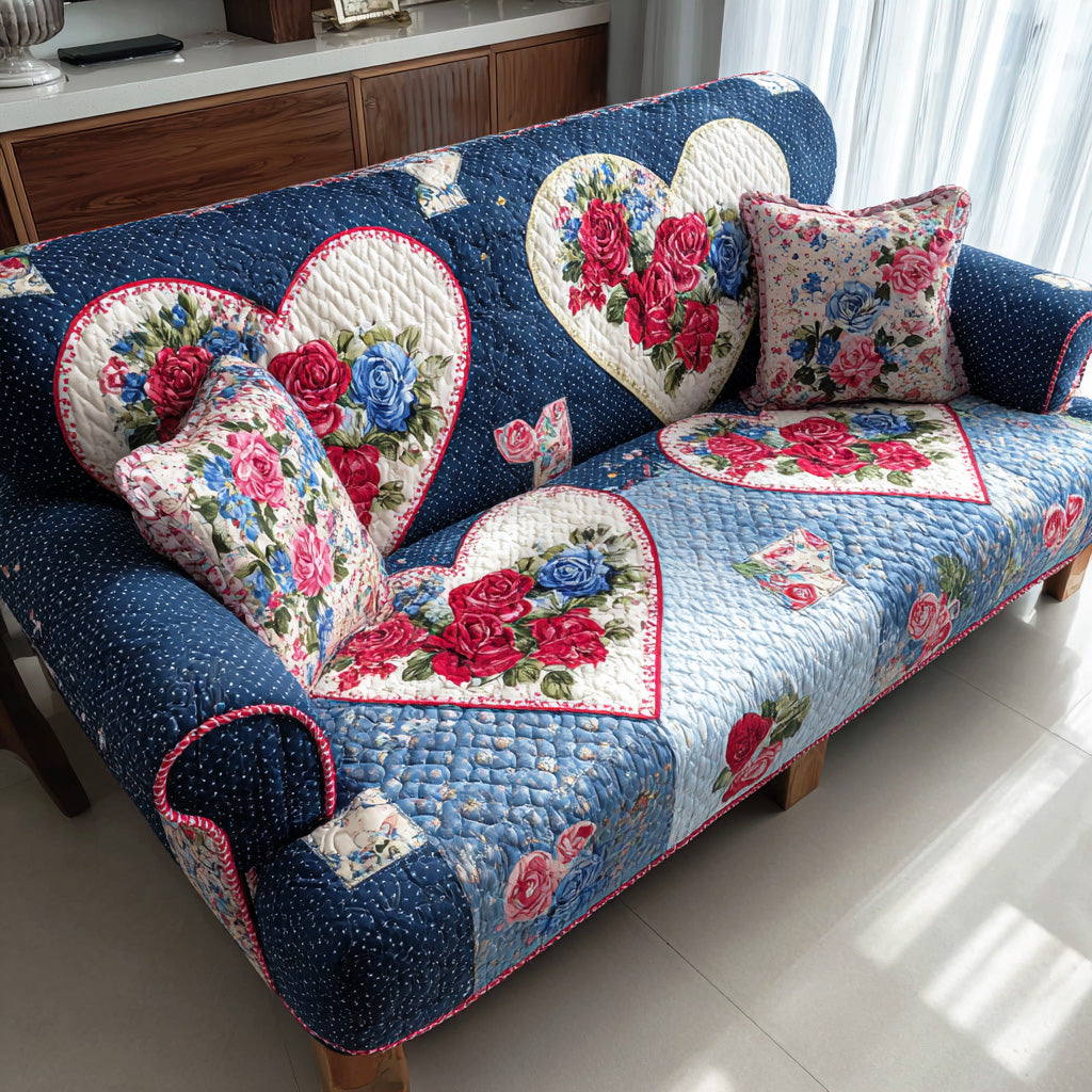 Cozy Bloom Quilted Sofa Cover Cottage Floral Pattern Gift For Mom