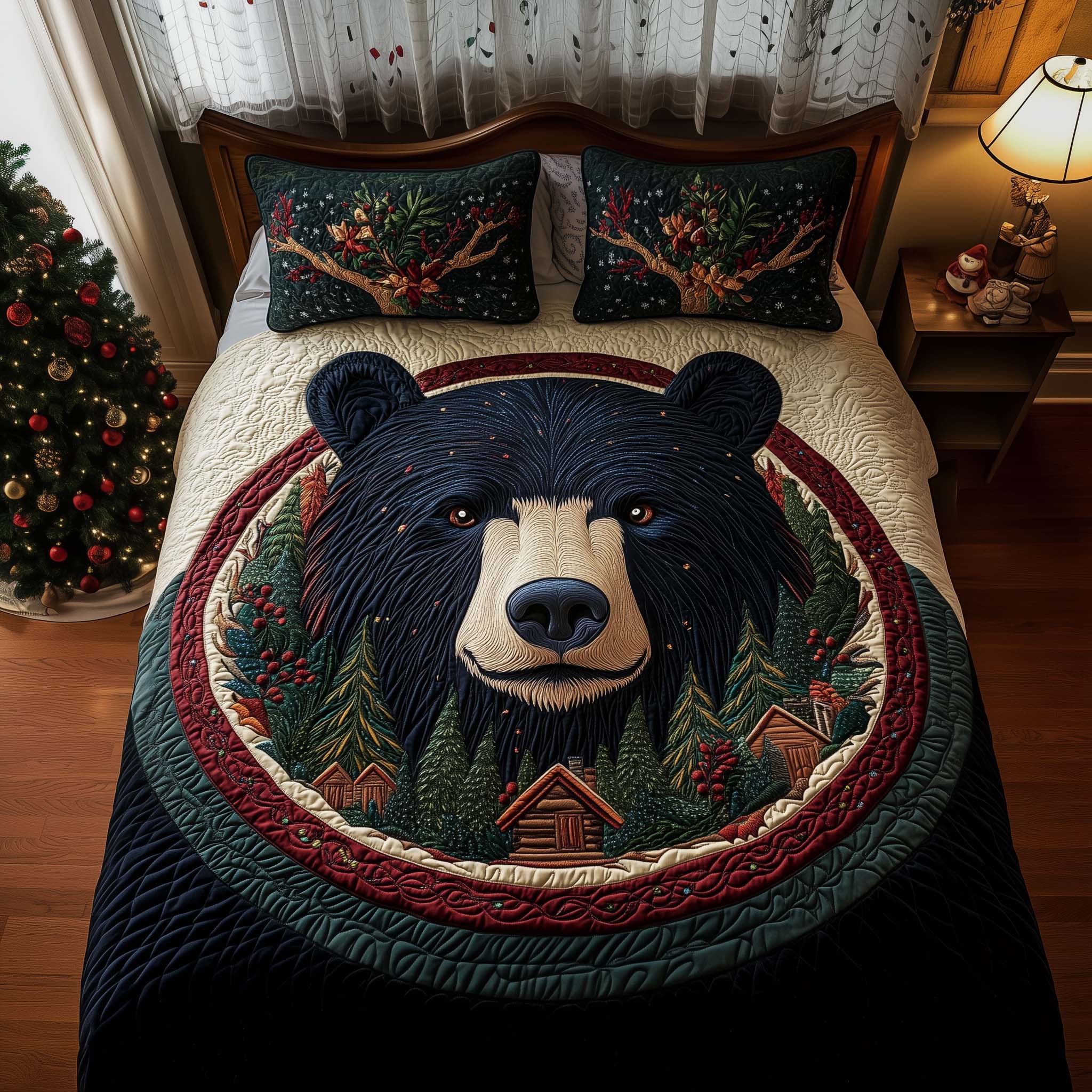 Cozy Cabin Quilted Bedding Set Bohemian Bedroom Furniture White Cabin Gift For Her - Tradiviet