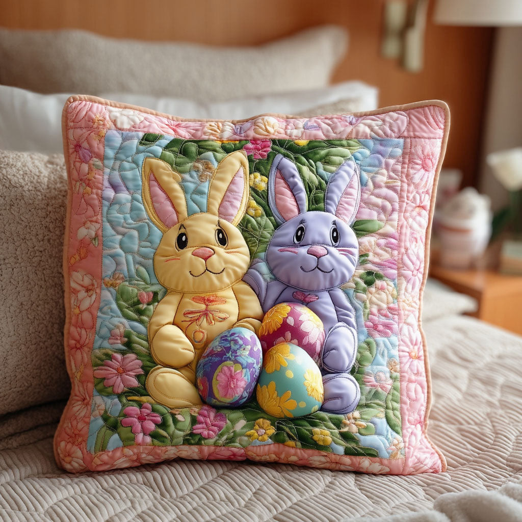 Cozy Easter Bunny Quilted Pillow Case Spring Nature Inspired Room Decor Gift For Her - Tradiviet