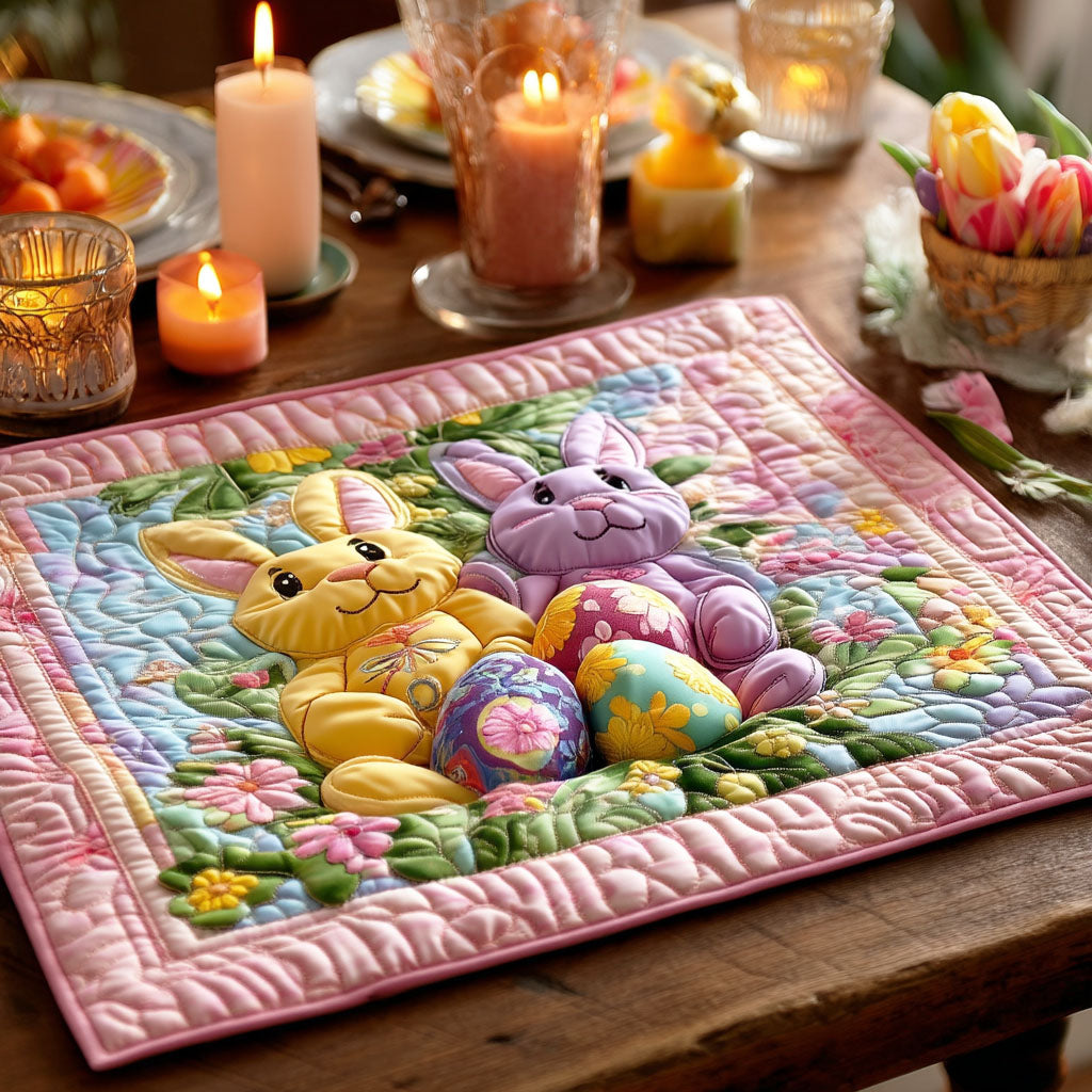 Cozy Easter Bunny Quilted Placemat Rustic Easter Bunny Table Decor Gift for Housewarming - Tradiviet