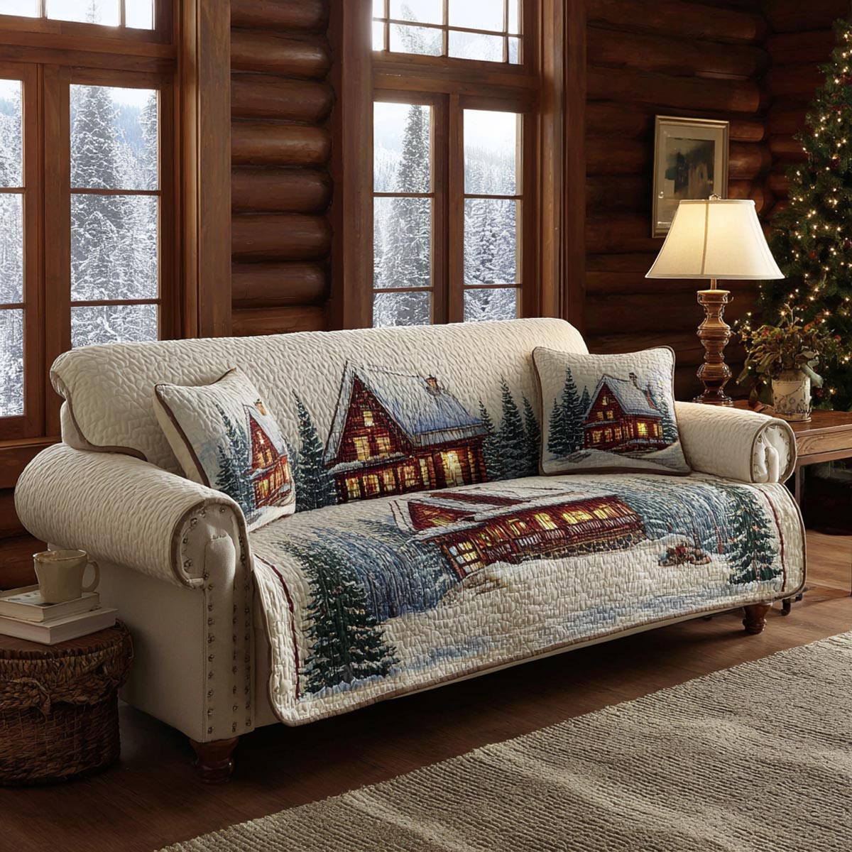 Cozy Lodge Quilted Sofa Cover Cabin Lodge Theme Living Room Sofa Decor