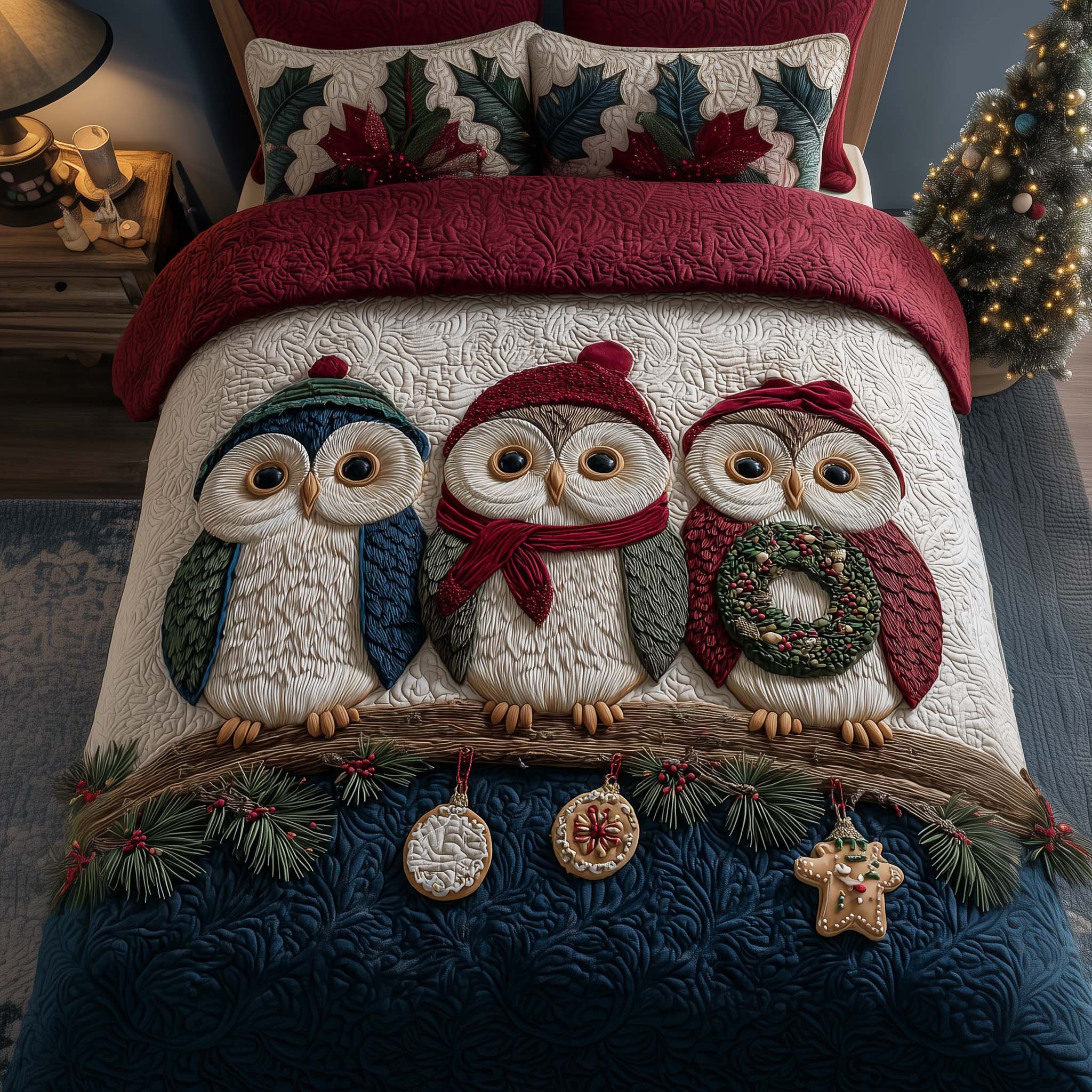 Cozy Owls Quilted Bedding Set Holiday Home Decor Ideas Owl Gifts For Men - Tradiviet