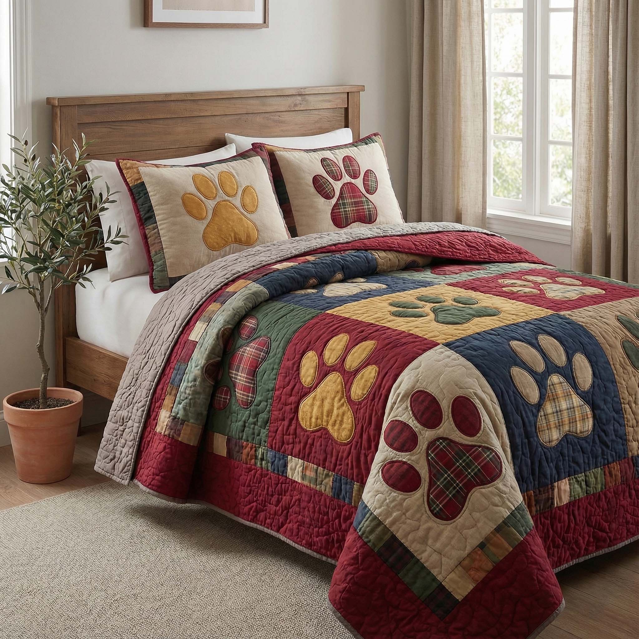 Cozy Patches Quilted Bedding Set Holiday Bedroom Decor Gift For Comfort Seekers - Tradiviet