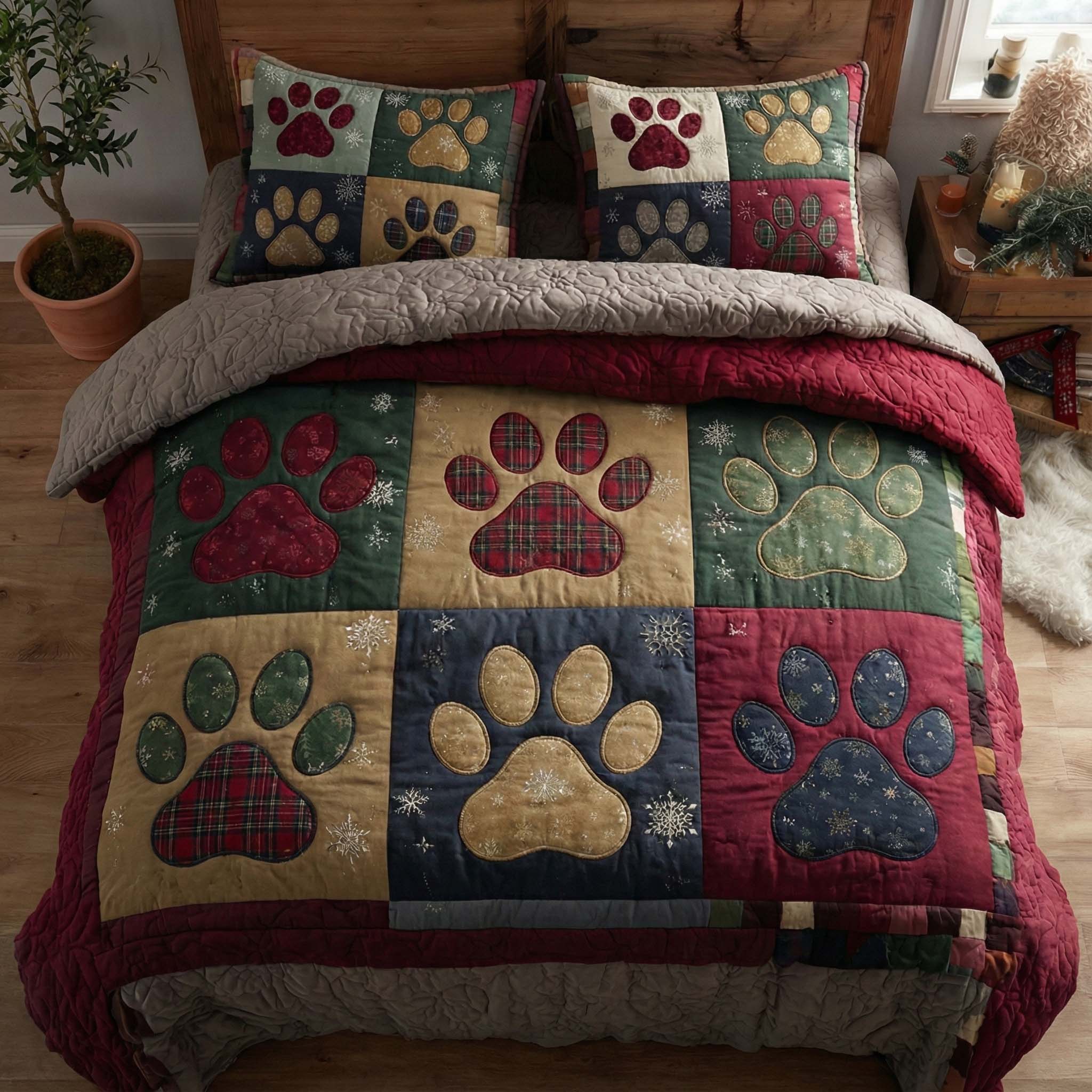 Cozy Paws Quilted Bedding Set Holiday House Decorations Heartfelt Cozy Paws Gift Ideas - Tradiviet