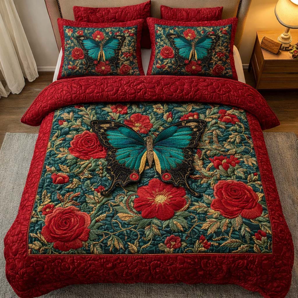 Crimson Garden Quilted Bedding Set Bedroom Decorations Unique Mother's Day Gifts - Tradiviet
