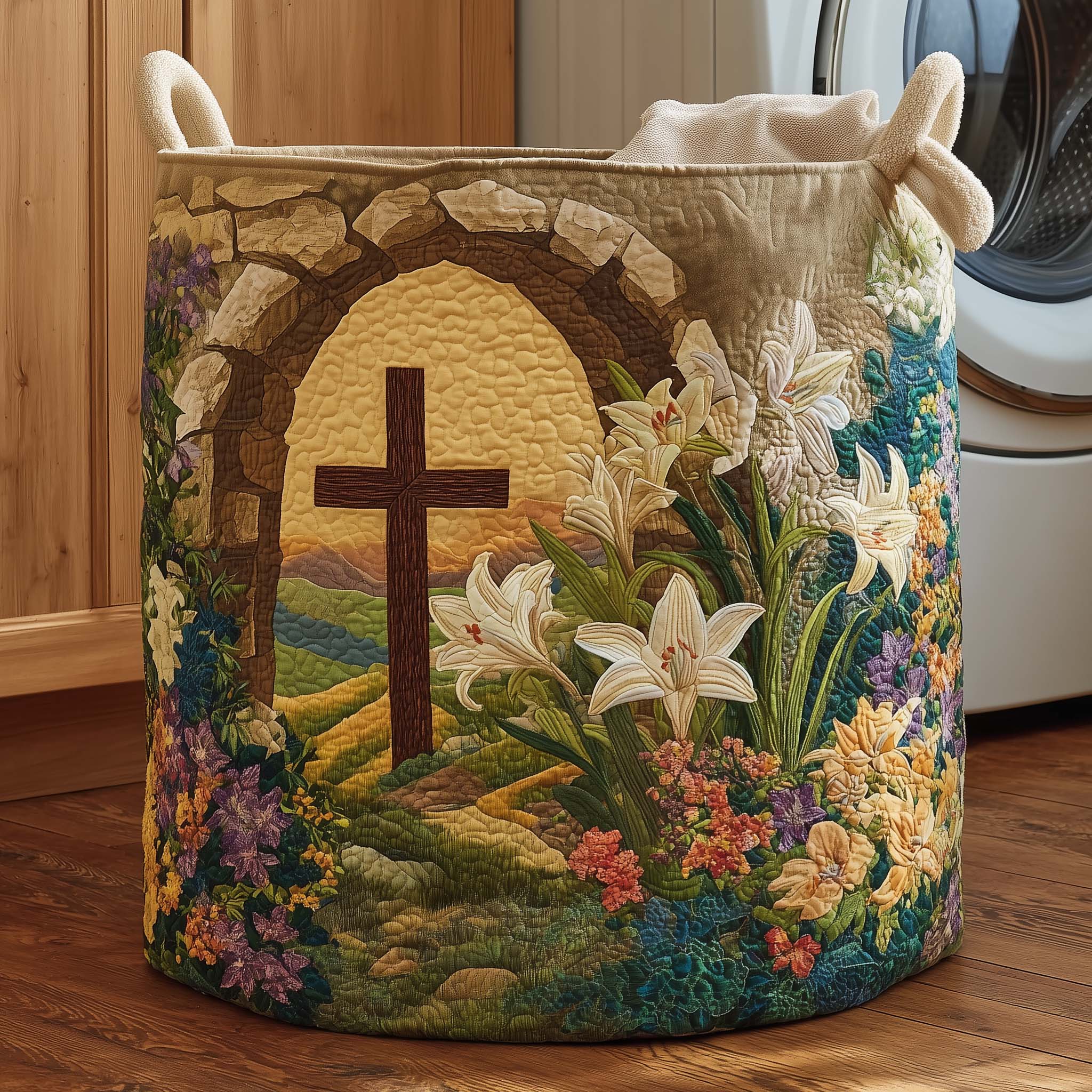 Cross Flower Quilted Laundry Basket Cool Laundry Hamper Best Gifts For Dad - Tradiviet