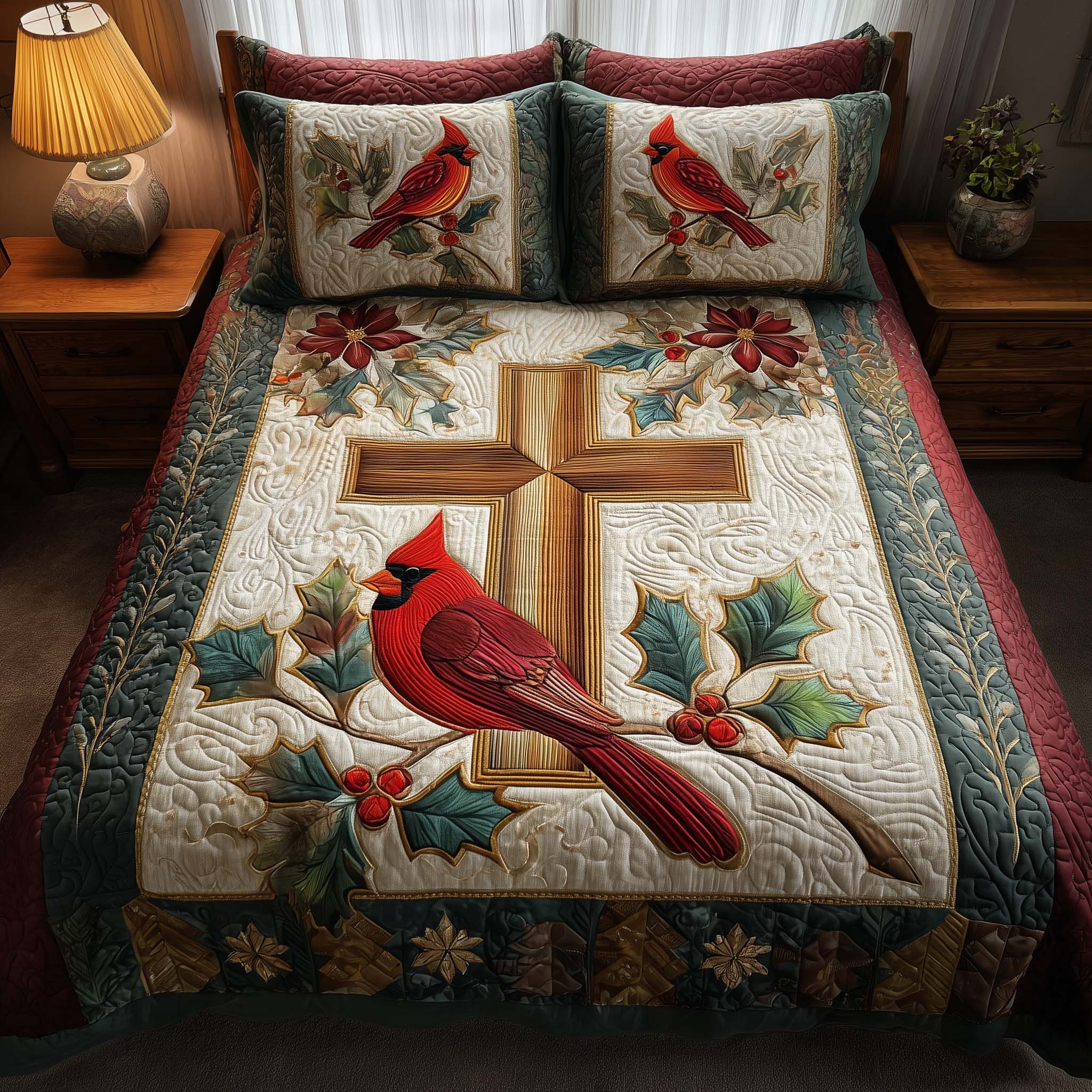 Cross Quilted Bedding Set Autumn Inspired Bedroom Cross Gift For Mom - Tradiviet