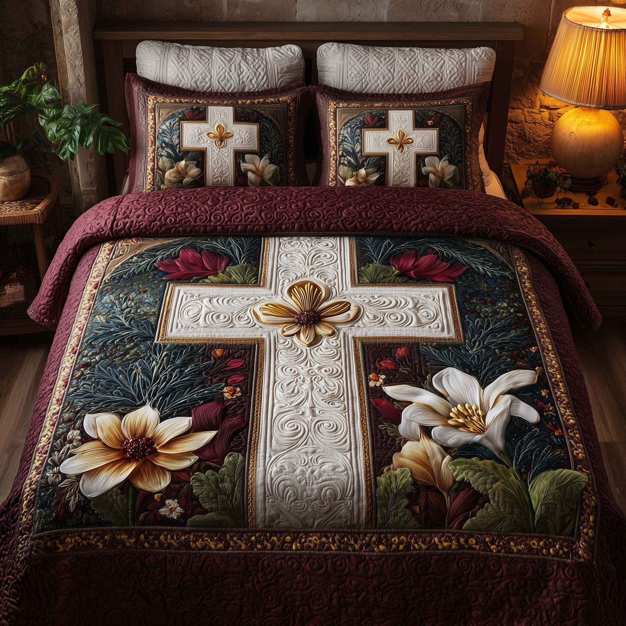 Cross Quilted Bedding Set Bed Room Decoration Cross Gift For Christmas - Tradiviet