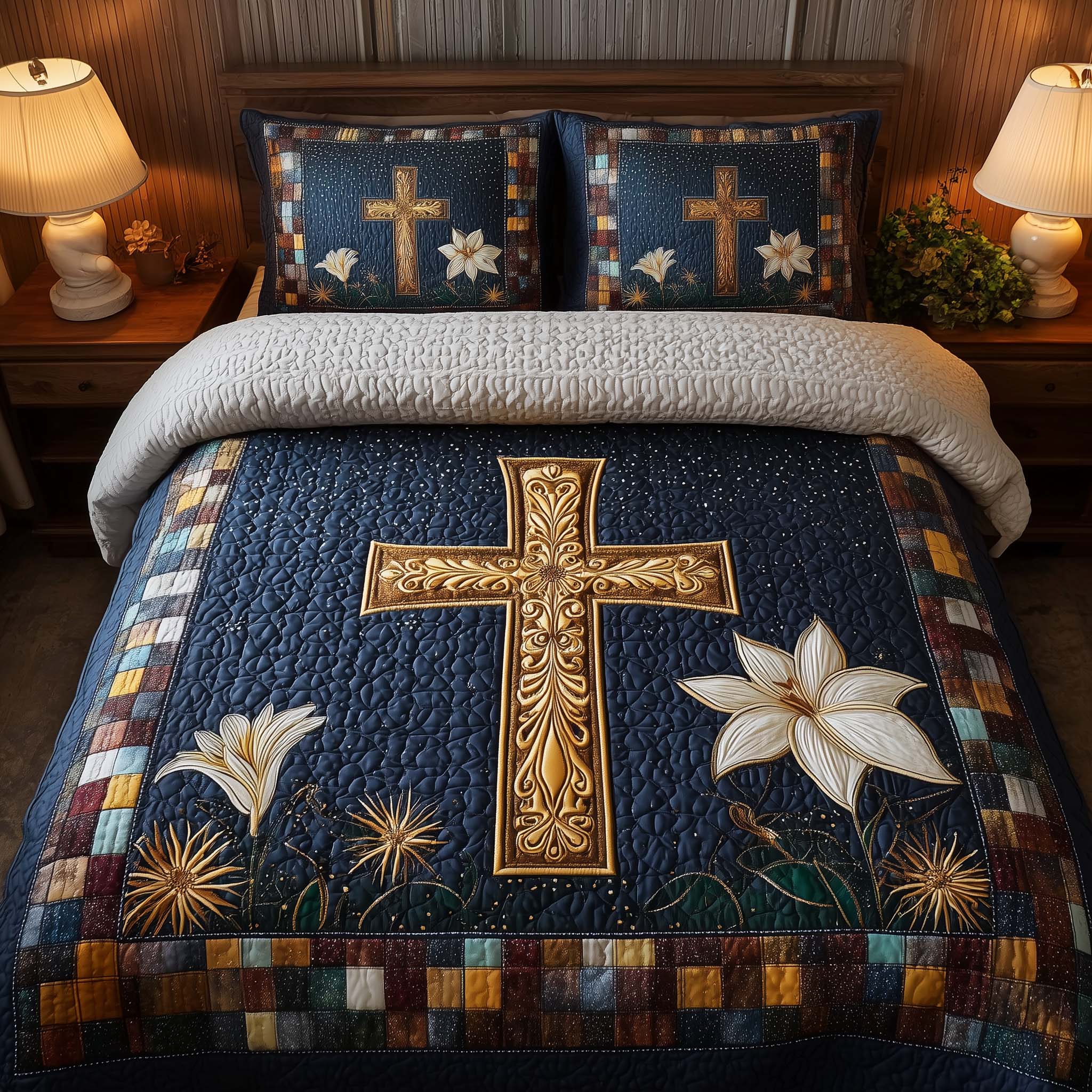 Cross Quilted Bedding Set Gift For Christians Cross Gift For Christians Cross - Tradiviet