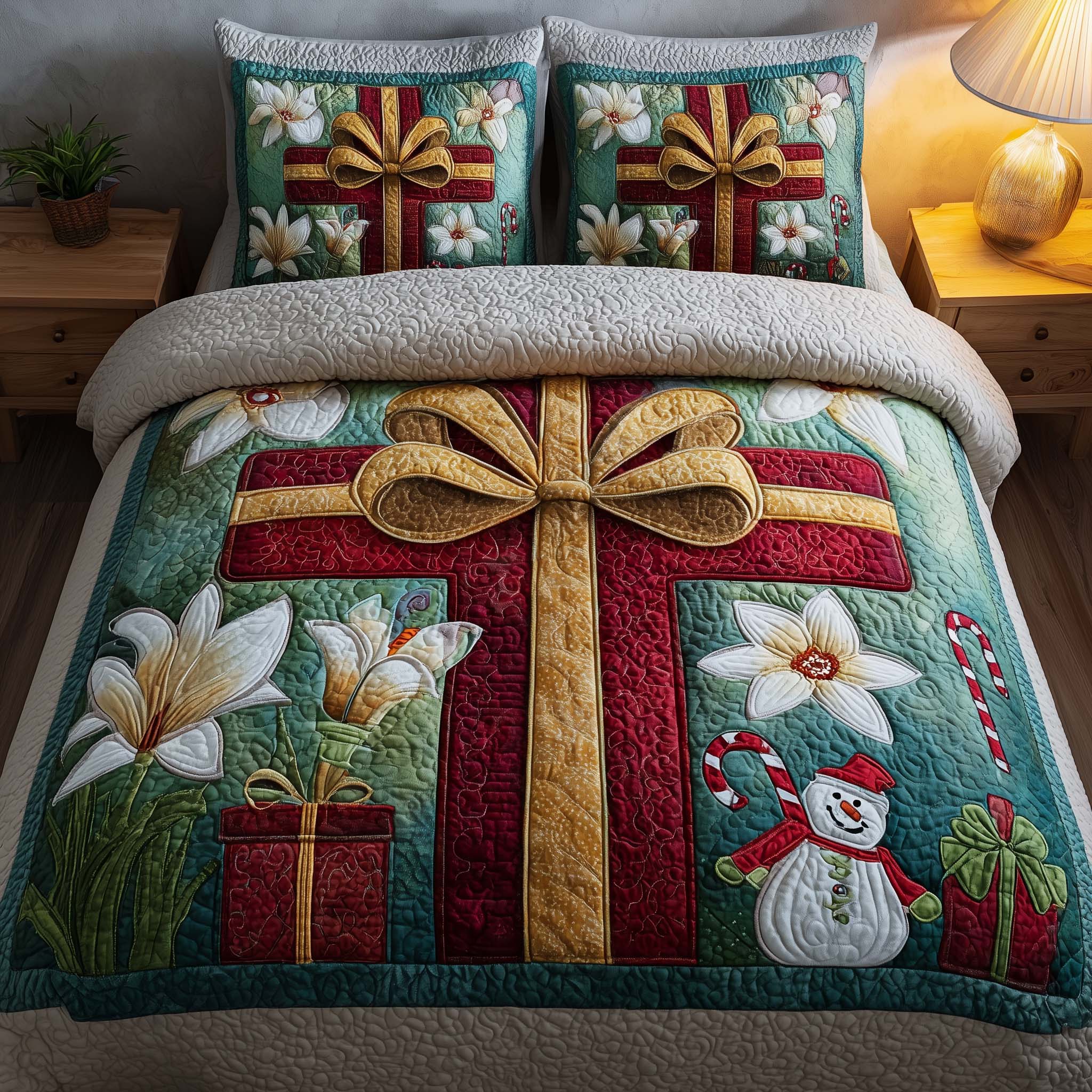 Cross Quilted Bedding Set Holiday Home Decor Ideas Personalized Cross Gift - Tradiviet