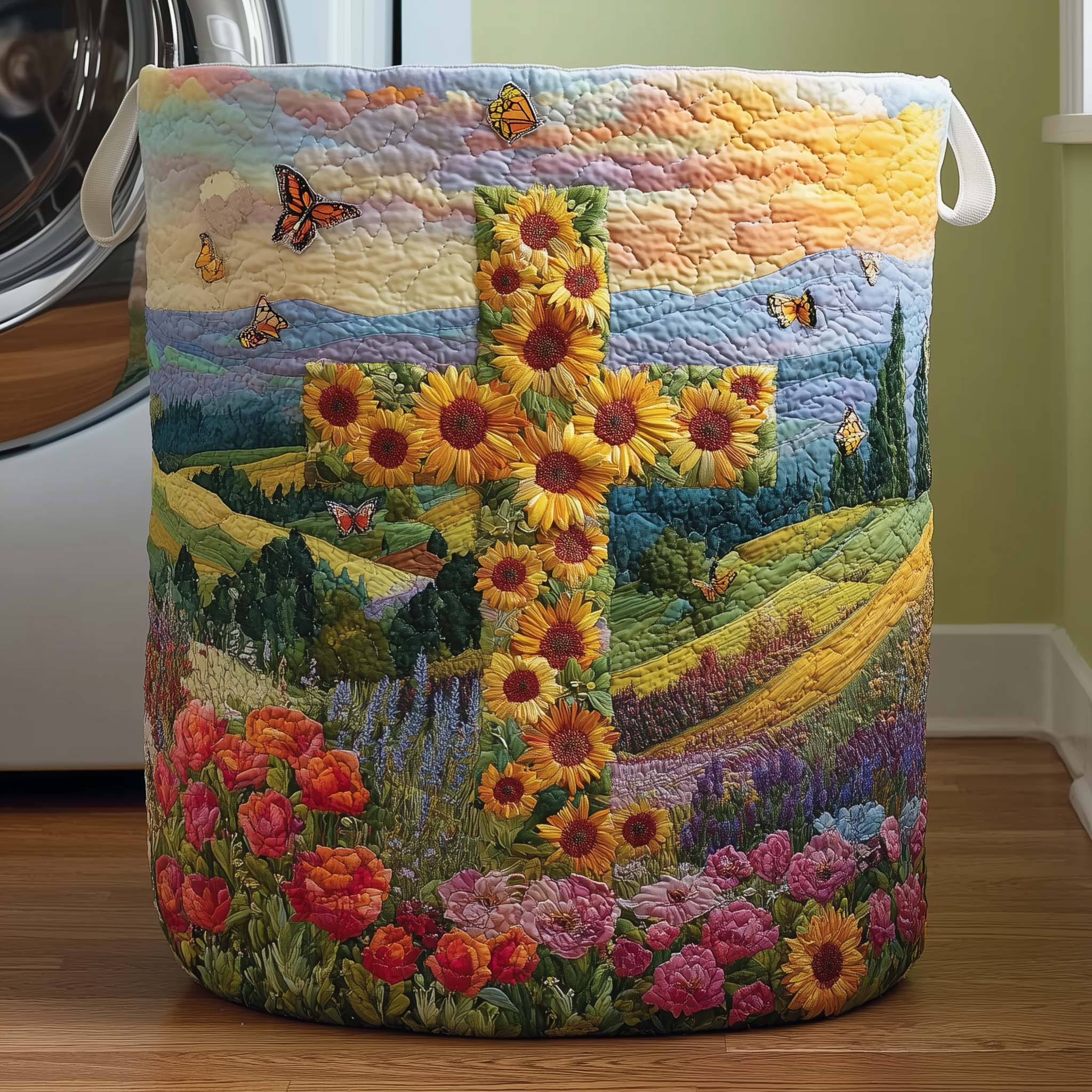 Cross Sunflower Quilted Laundry Basket Adorable Laundry Basket Gifts For Your Sister In Law - Tradiviet
