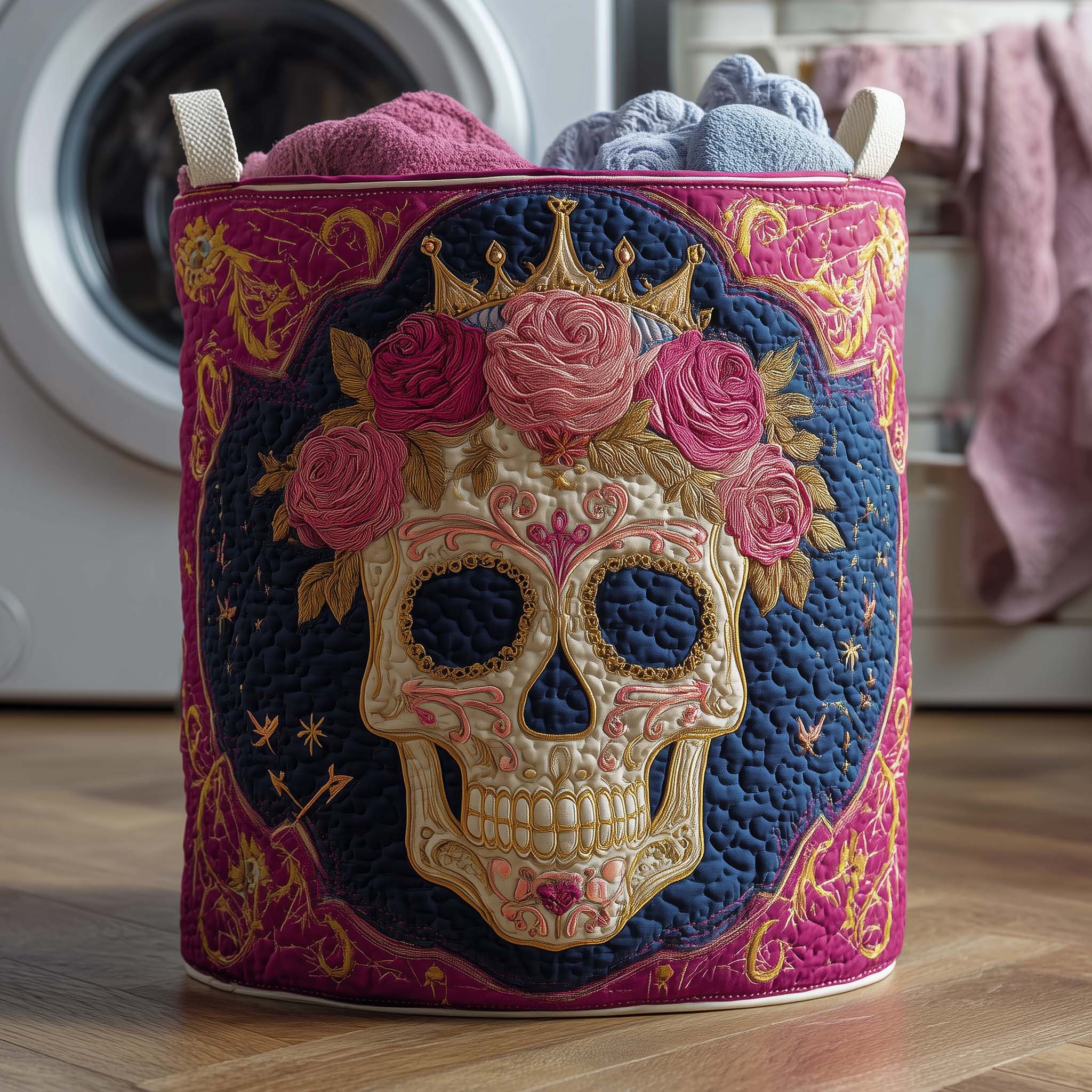 Crowned Skull Quilted Laundry Basket Cute Room Decor Gift For Wife - Tradiviet