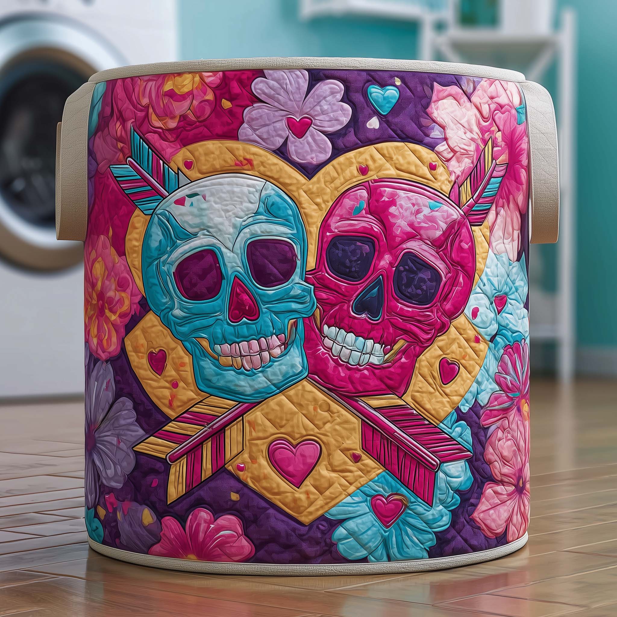 Cupid Skulls Quilted Laundry Basket Adorable Laundry Basket Presents For Dad - Tradiviet