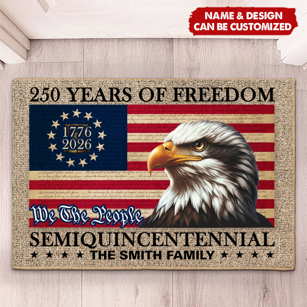 Custom 250 Years Of Freedom Eagle Doormat Patriotic USA Flag Decor Independence Day Gift - Tradiviet
