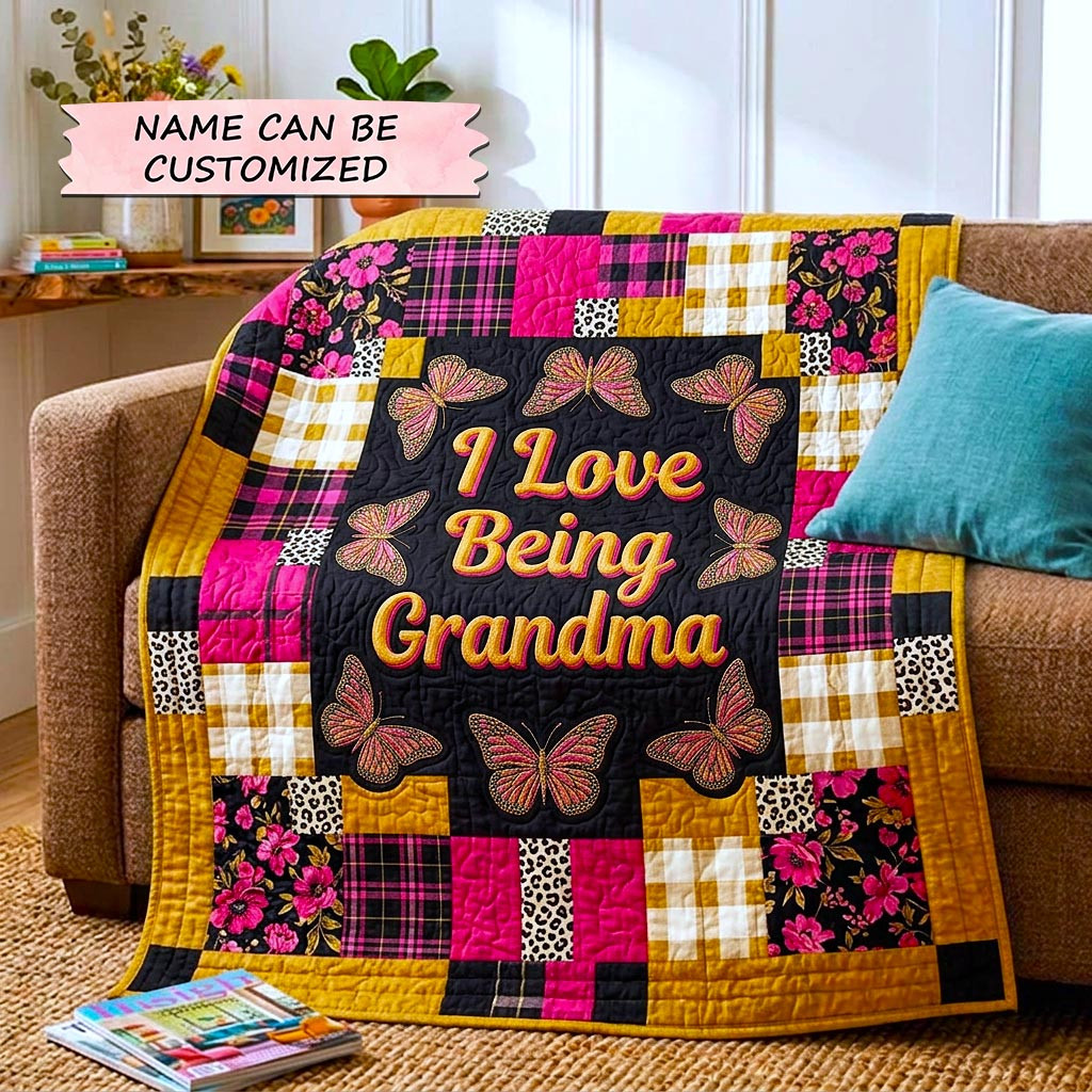 Custom Butterflies Flowers Quilted Blanket I Love Being Grandma Throw Gift For Dear Sister - Tradiviet