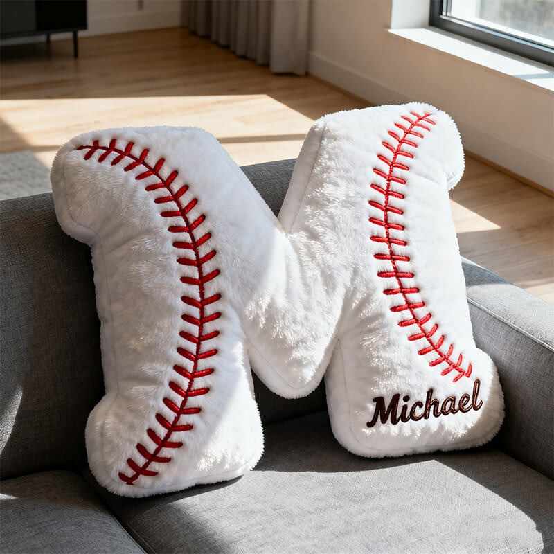 Custom Letter Name Baseball Pillow 3D Shape Print Gift for Baseball Lovers - Tradiviet
