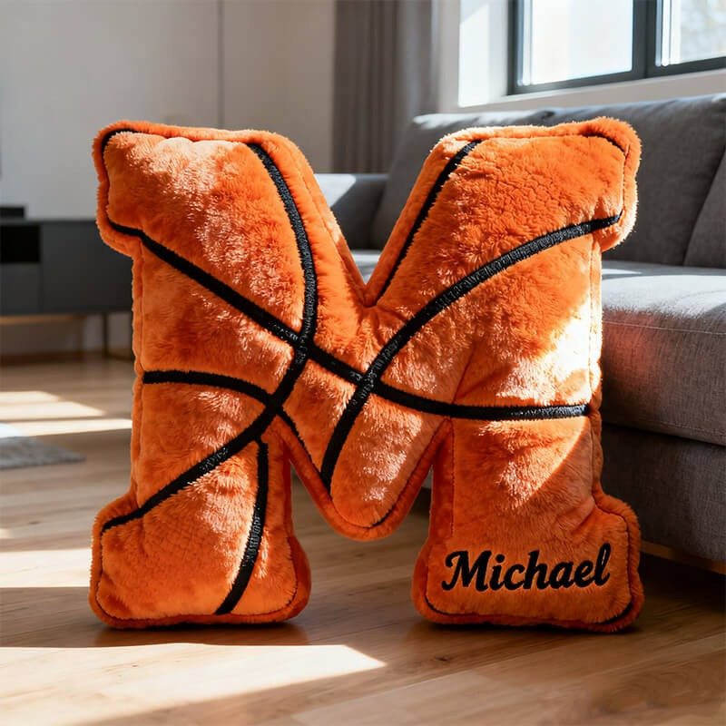 Custom Letter Name Basketball Pillow 3D Shape Print Gift for Basketball Lovers - Tradiviet