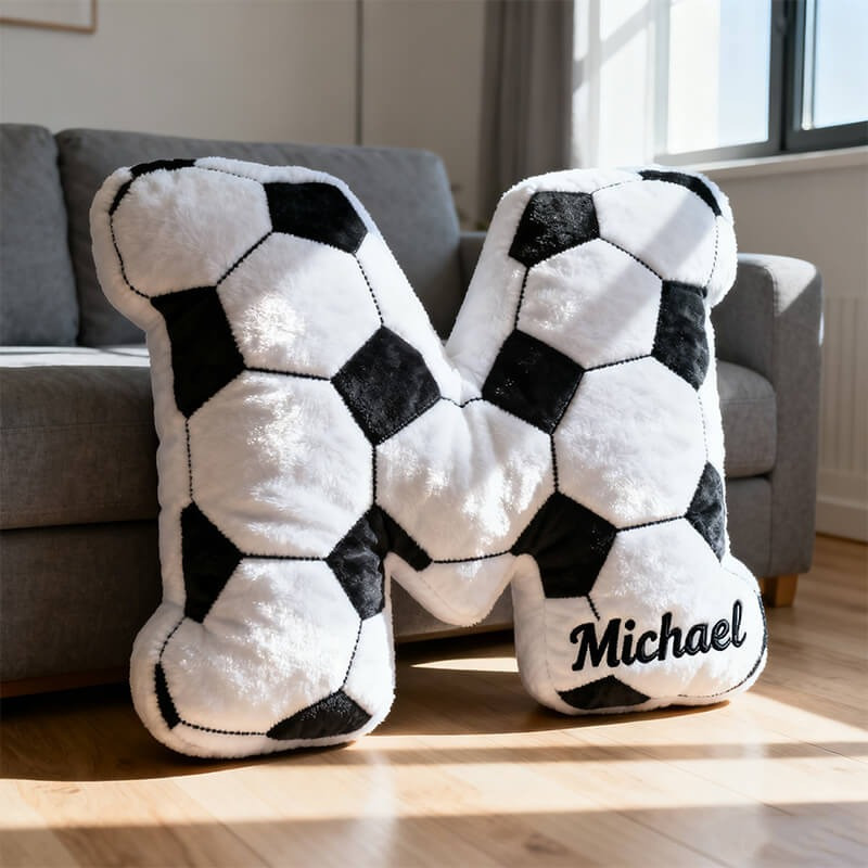 Custom Letter Name Soccer Pillow 3D Shape Print Birthday Gift for Soccer Lovers - Tradiviet