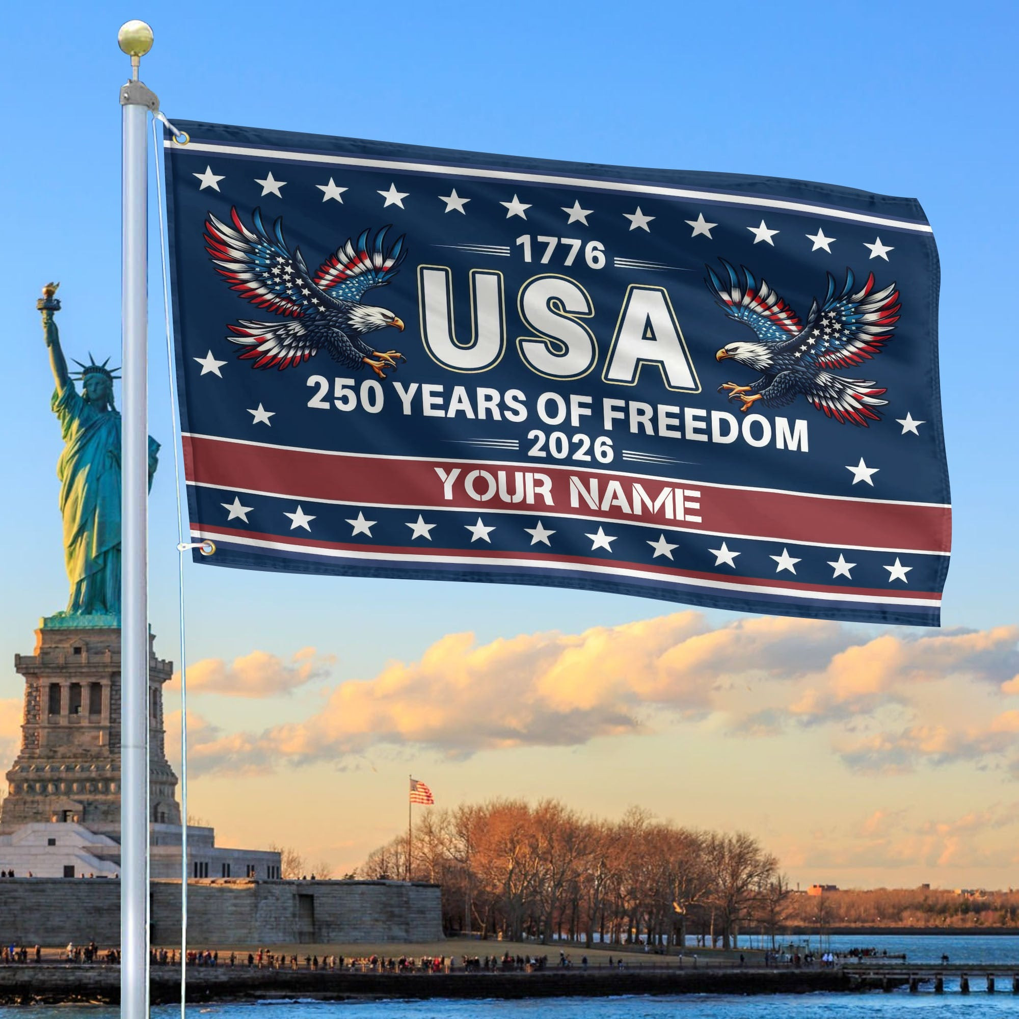 Custom Name 250th Anniversary of United States Flag Bald Eagle Design 4th of July Decor - Tradiviet