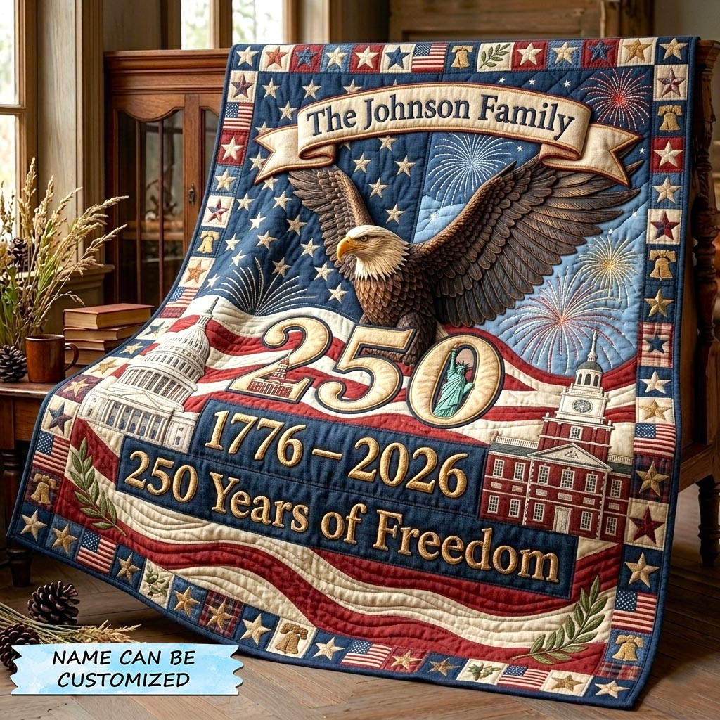 Custom Name 250th Anniversary Quilted Blanket 250 Years Of America Quilt Patterns Gift For Mom - Tradiviet