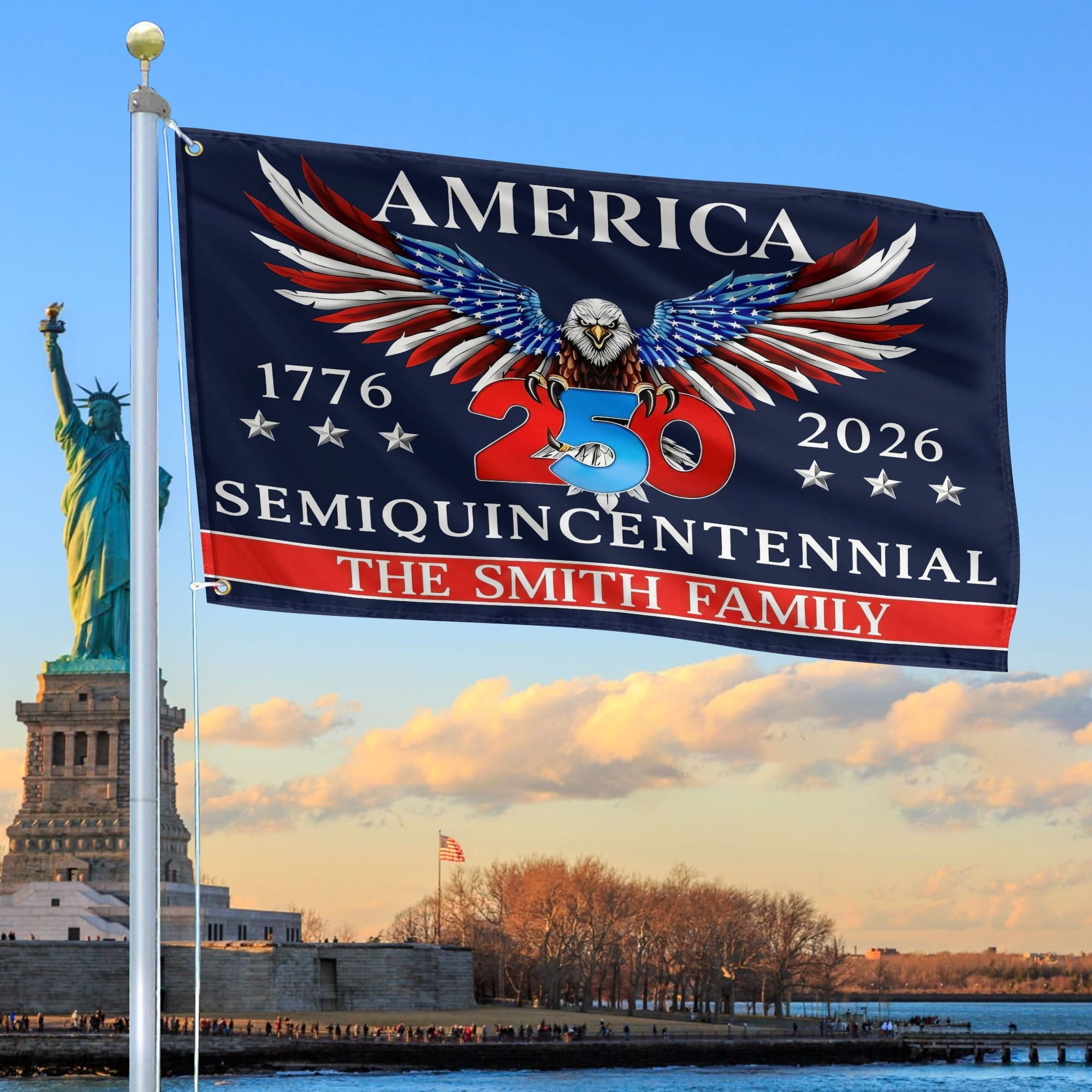 Custom Name America 250th Anniversary Flag Bald Eagle Design Patriotic Home Decor - Tradiviet