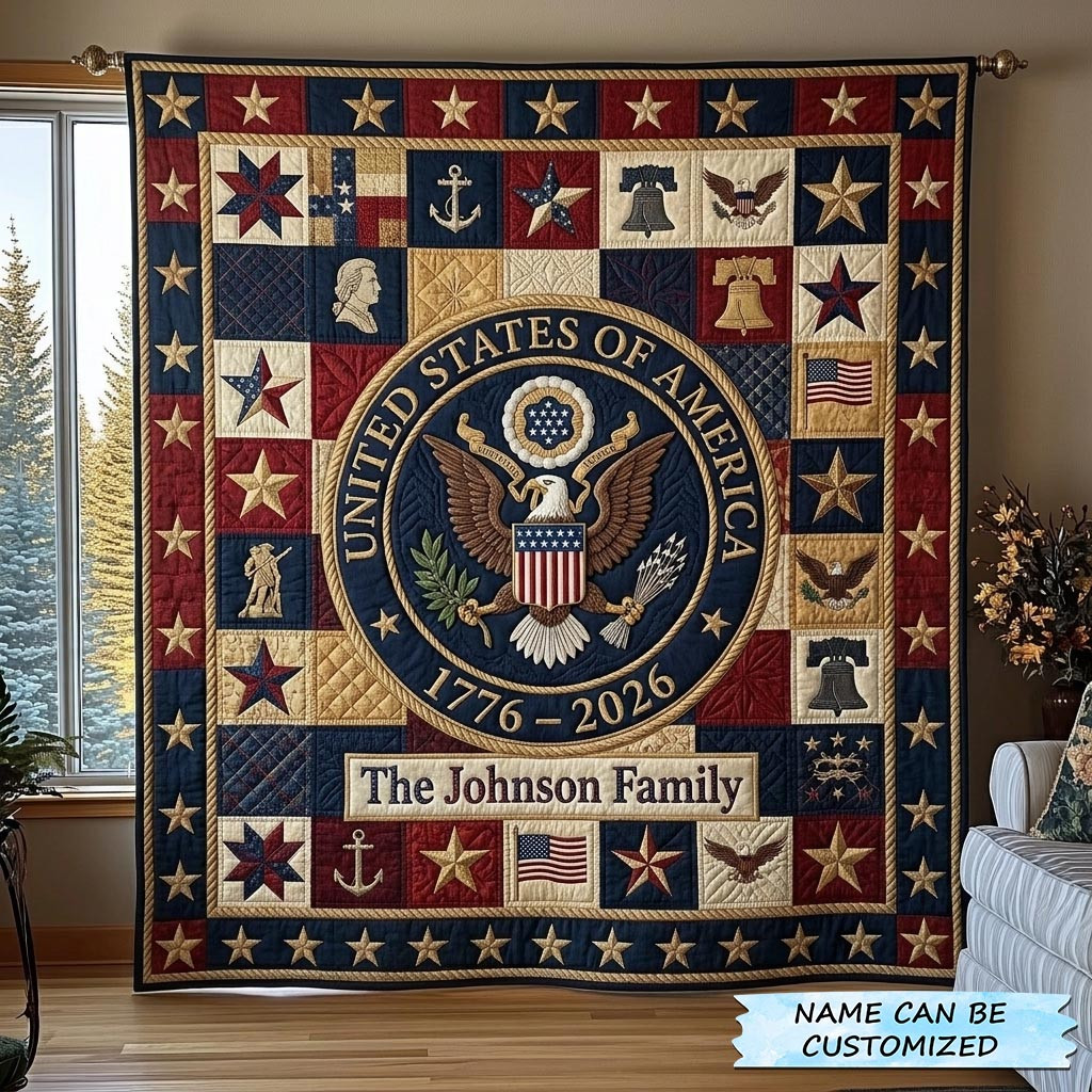 Custom Name America 250th Anniversary Quilted Blanket 1776-2026 Liberty Quilt Patterns Gift For Mom - Tradiviet