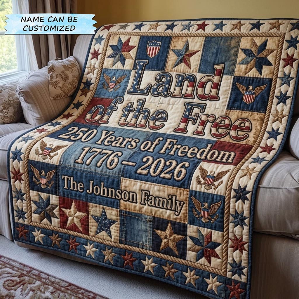 Custom Name America 250th Anniversary Quilted Blanket 1776-2026 Patriotic Eagle Throw Gift For Coworkers - Tradiviet