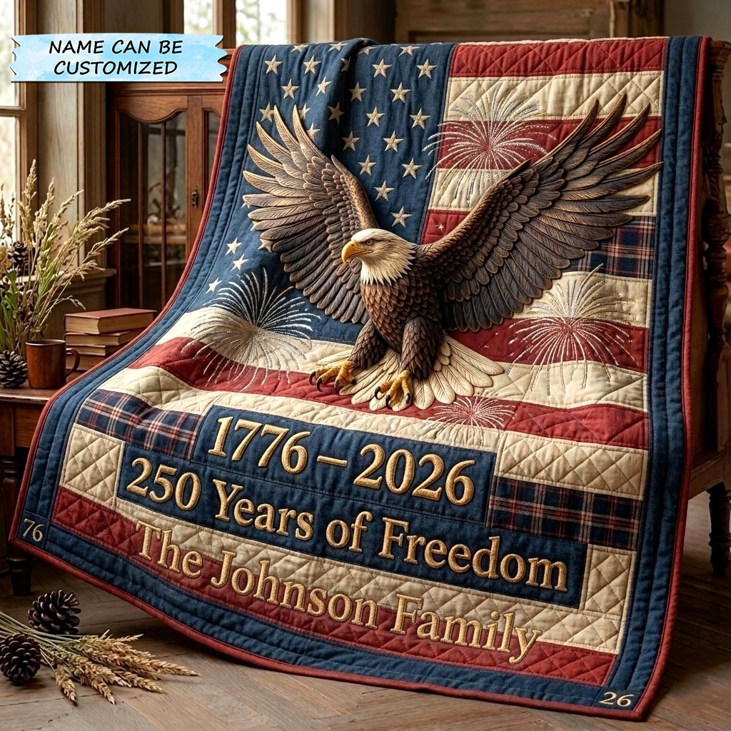 Custom Name America 250th Anniversary Quilted Blanket 4th Of July Quilt Patterns Patriotic Gifts - Tradiviet