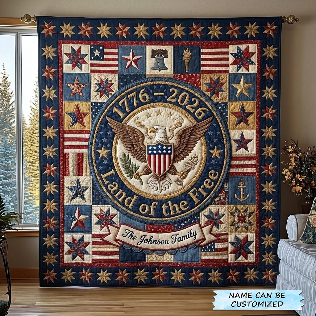 Custom Name America 250th Anniversary Quilted Blanket Freedom Of Independence Quilt Patterns Gift For Mom - Tradiviet