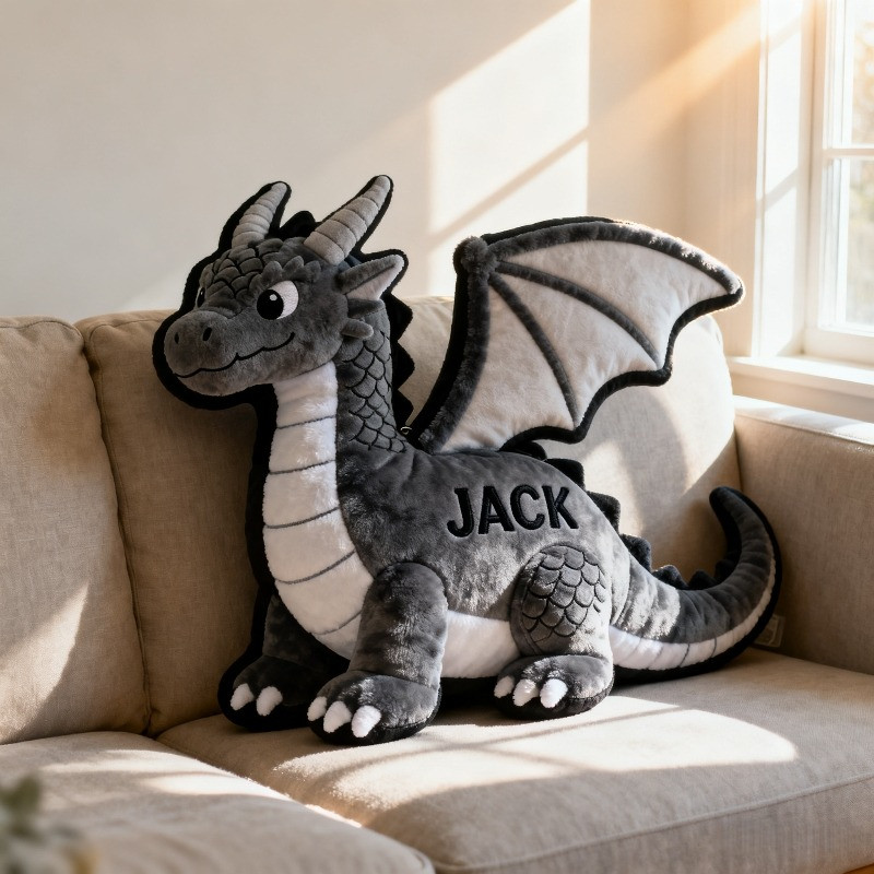 Custom Name Black Dragon Pillow 3D Shaped Gift for Dragon Lovers - Tradiviet